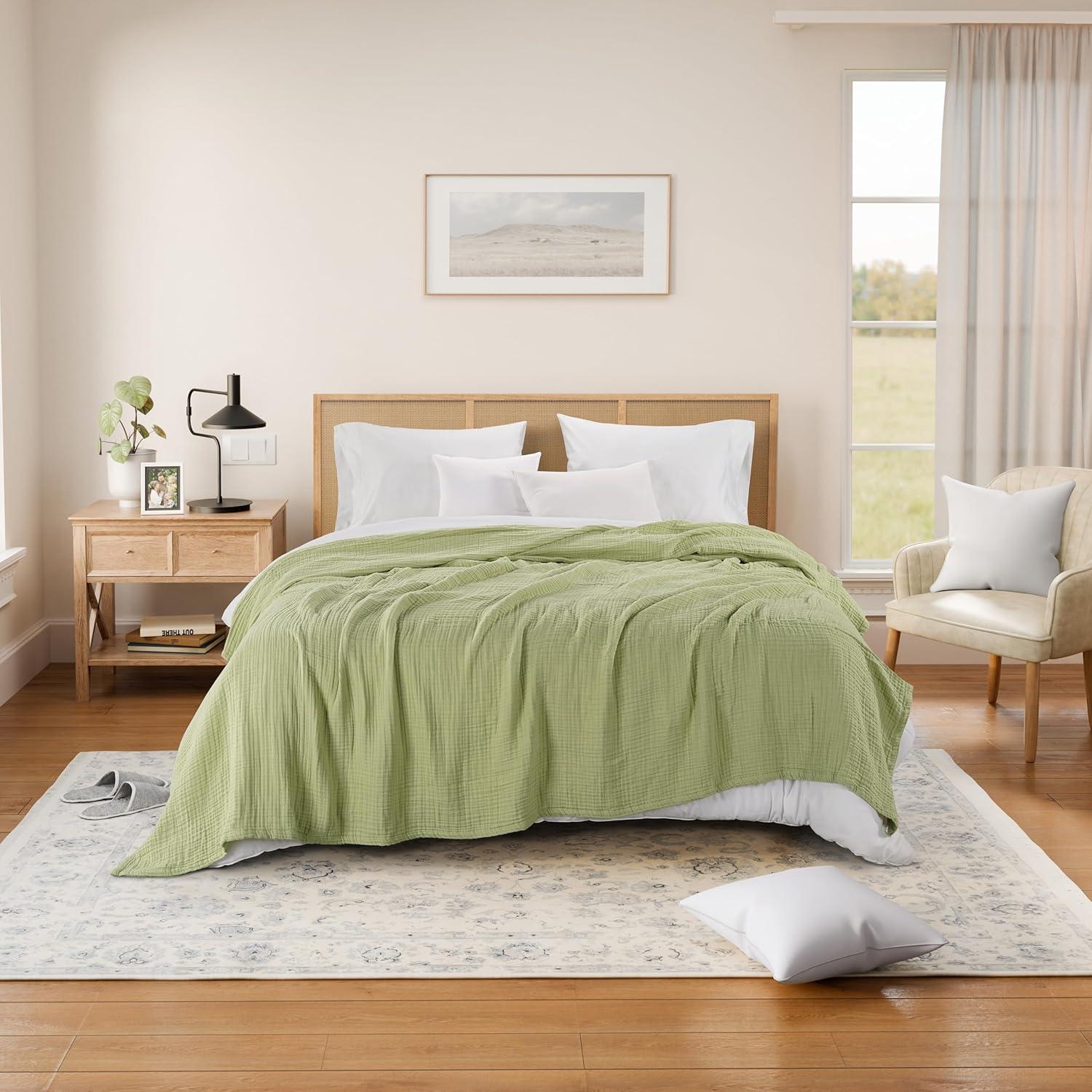 Manta de Muselina King Size Threadmill 4 Capas Algodón Verde