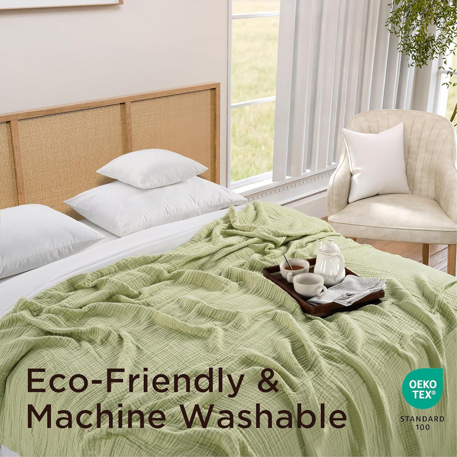 Manta de Muselina King Size Threadmill 4 Capas Algodón Verde