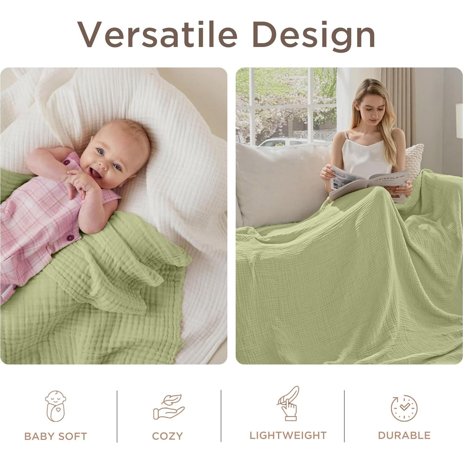 Manta de Muselina King Size Threadmill 4 Capas Algodón Verde