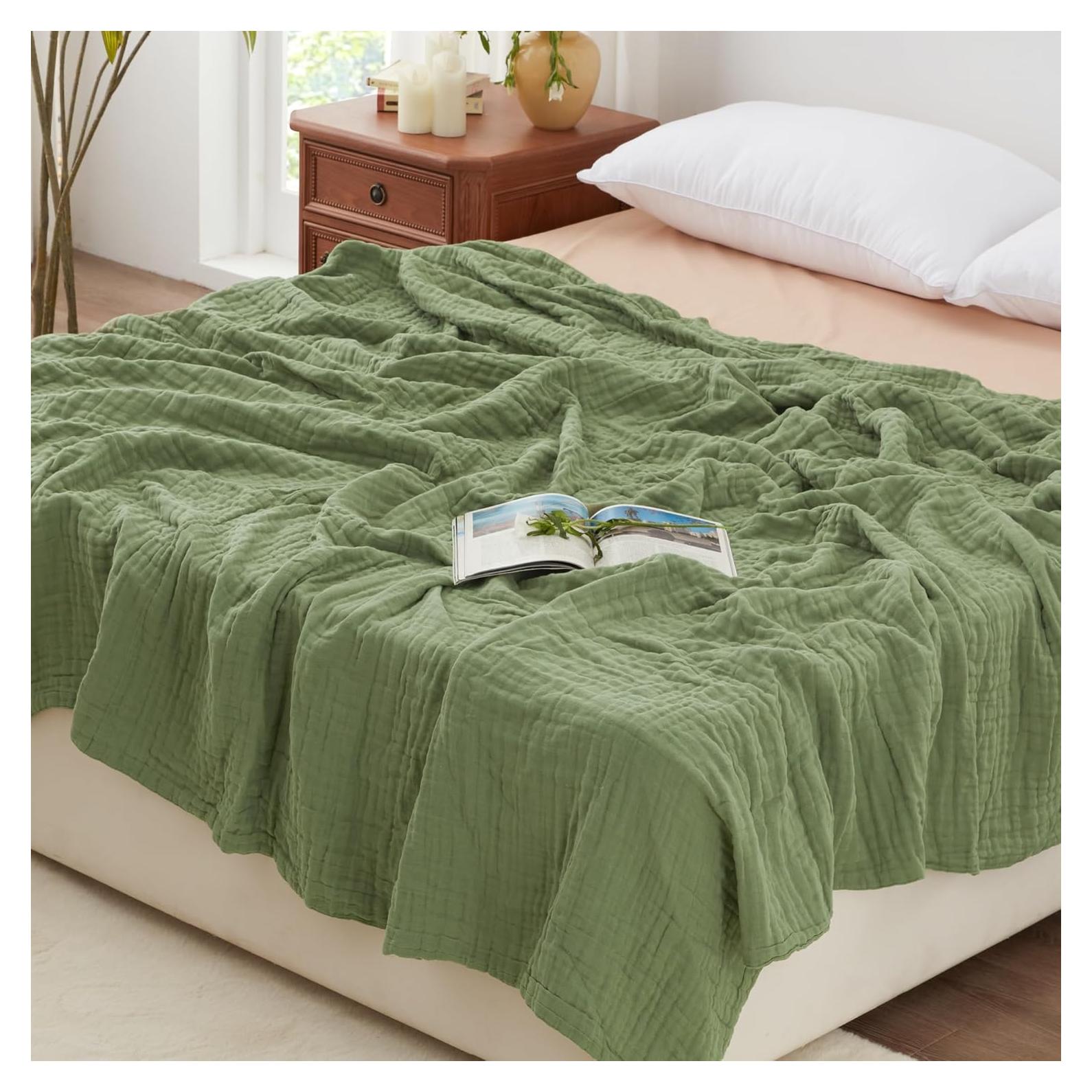 Manta de Muselina Cabaña del Amor Reina 100% Algodón Verde Salvia