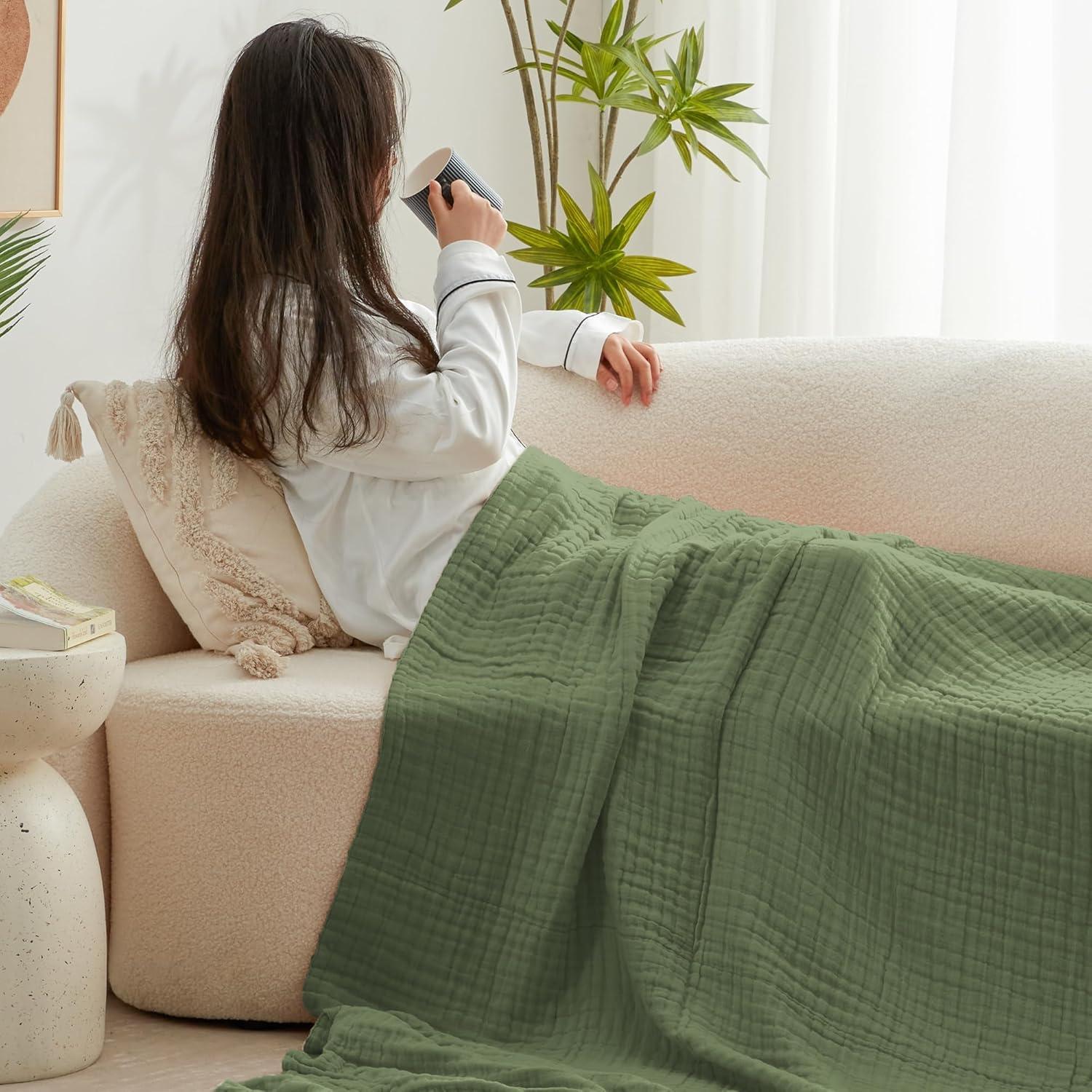 Manta de Muselina Cabaña del Amor Reina 100% Algodón Verde Salvia