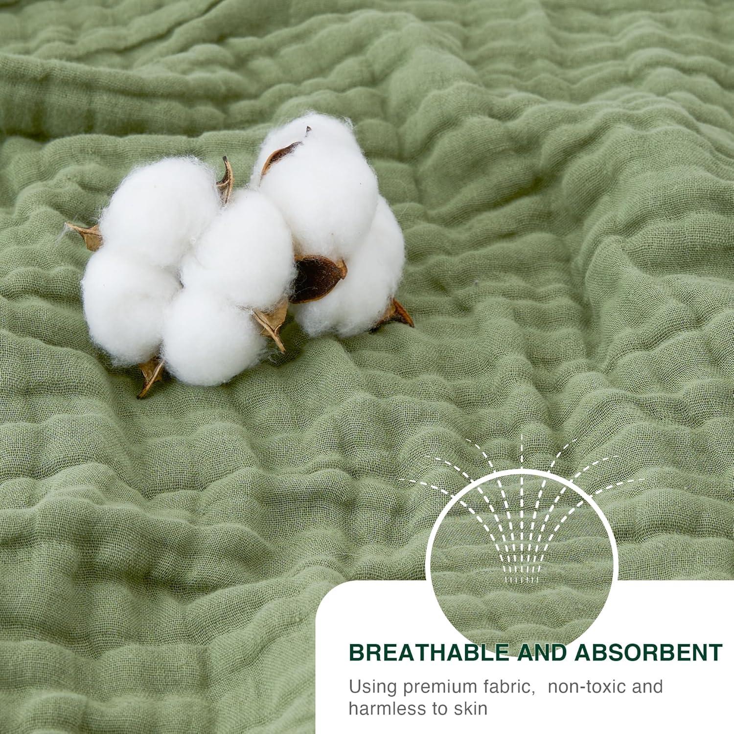 Manta de Muselina Cabaña del Amor Reina 100% Algodón Verde Salvia