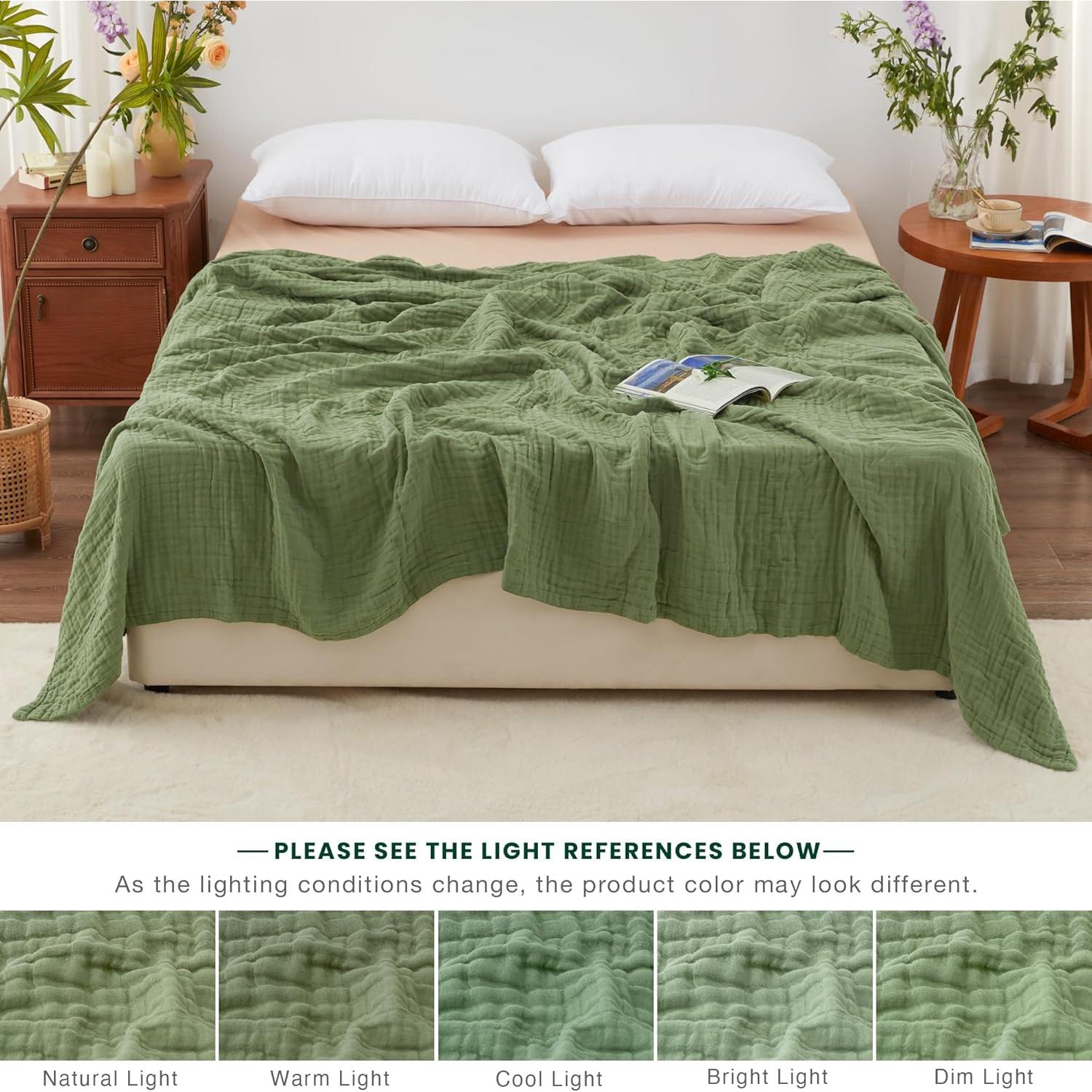 Manta de Muselina Cabaña del Amor Reina 100% Algodón Verde Salvia