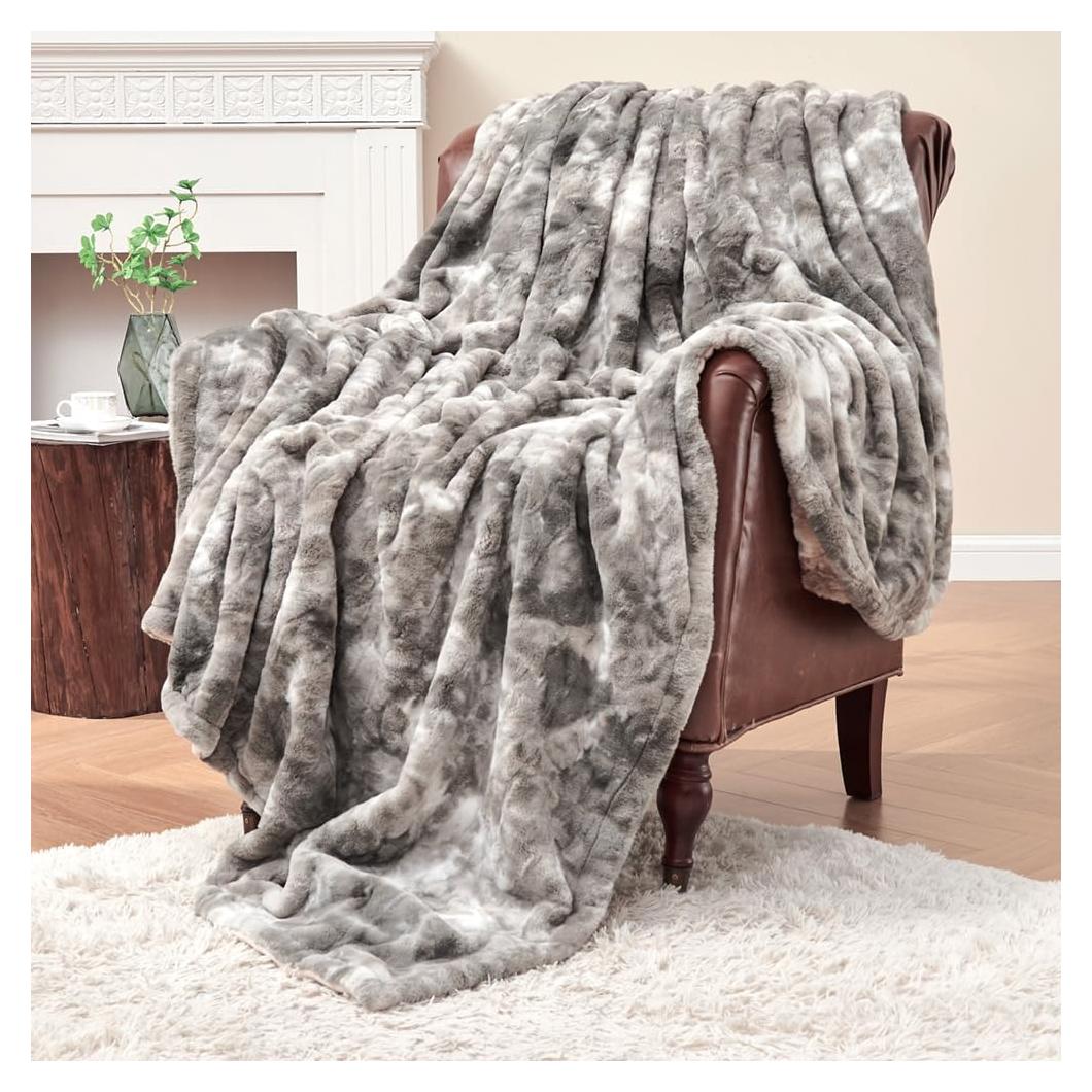 Manta de Piel Sintética Krifey 152x203 cm Gris Marmoleado