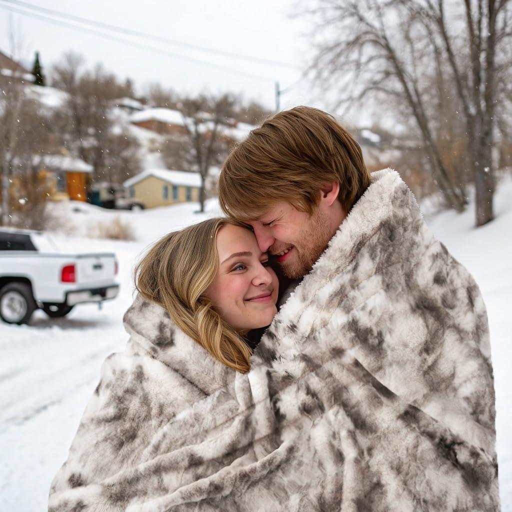 Manta de Piel Sintética Krifey 152x203 cm Gris Marmoleado