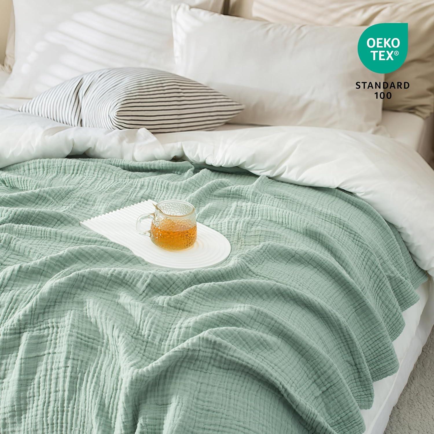 Manta de Muselina de Algodón Carriediosa Individual 100% Algodón Verde Salvia