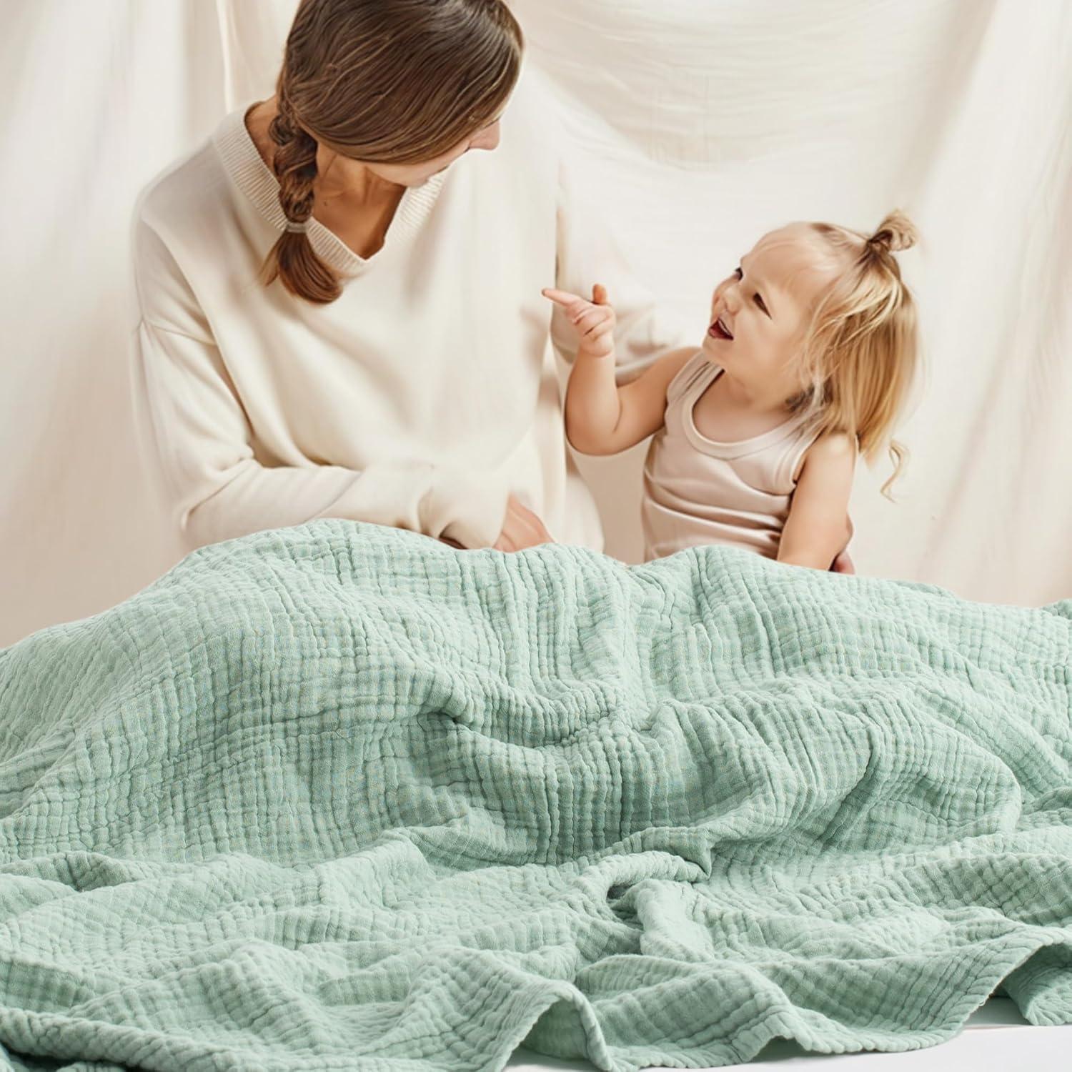 Manta de Muselina de Algodón Carriediosa Individual 100% Algodón Verde Salvia