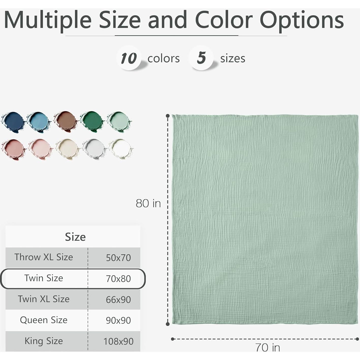 Manta de Muselina de Algodón Carriediosa Individual 100% Algodón Verde Salvia