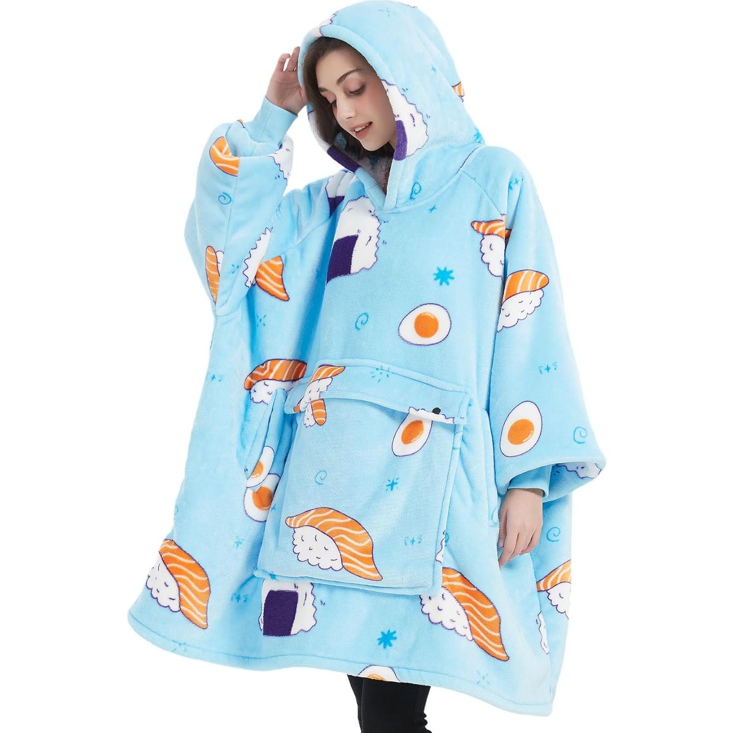 Sudadera Manta Usable KFUBUO Sherpa Azul Sushi para Adultos