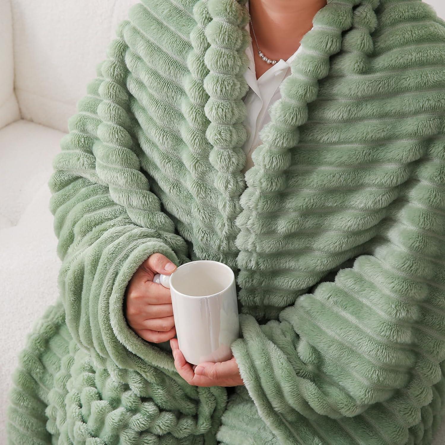 Manta de Forro de Franela Linecooo Verde Salvia 152x203 cm