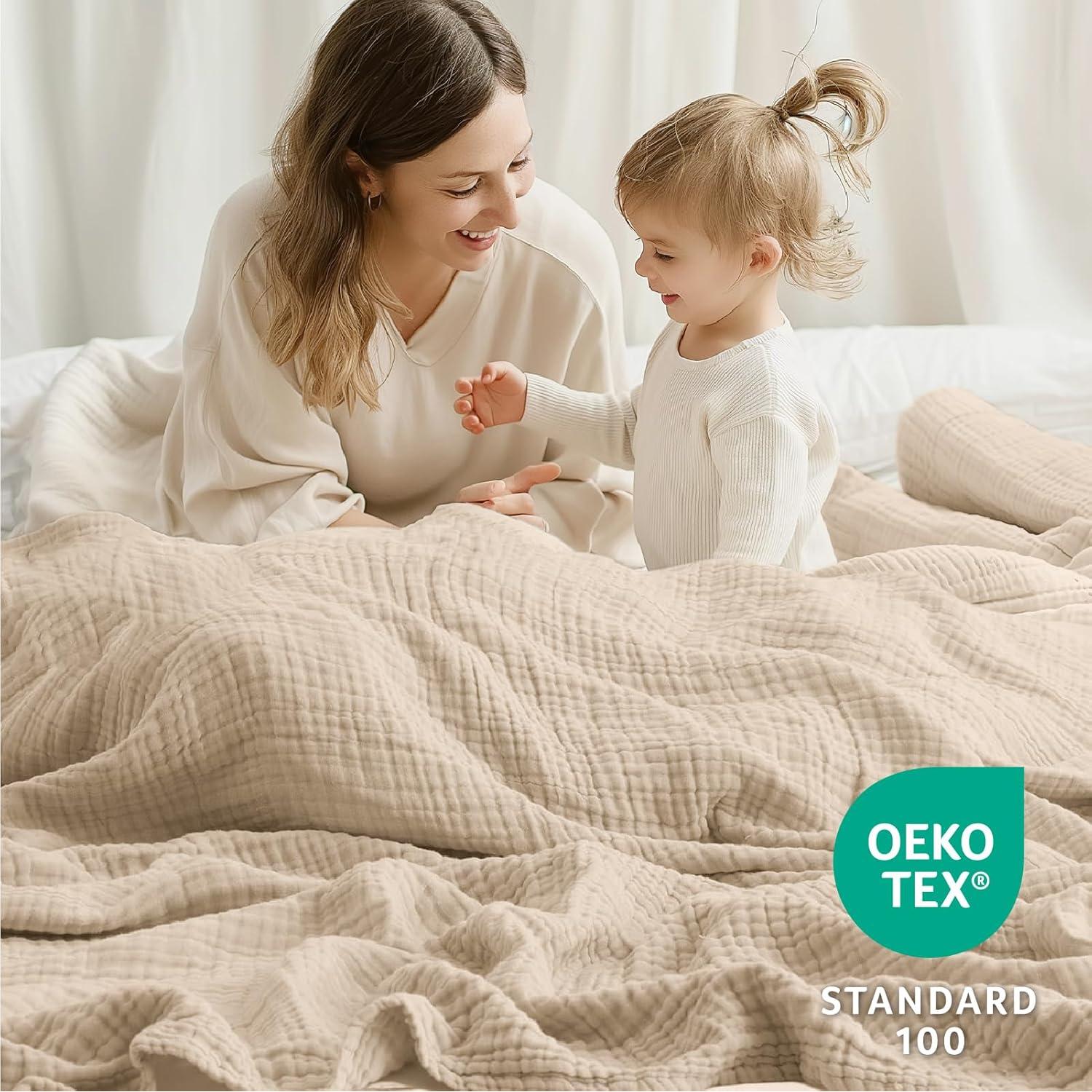 Manta de Muselina 100% Algodón Kozyhvn Grande 127x178cm Beige