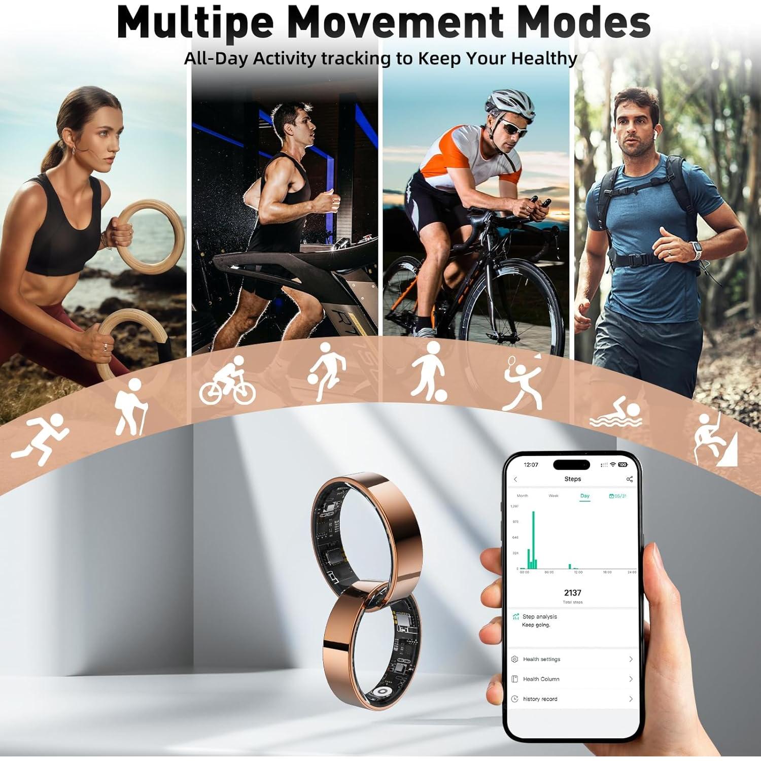 Anillo Inteligente SARUNN ER Oro Rosa 7 Monitoreo Salud IP68