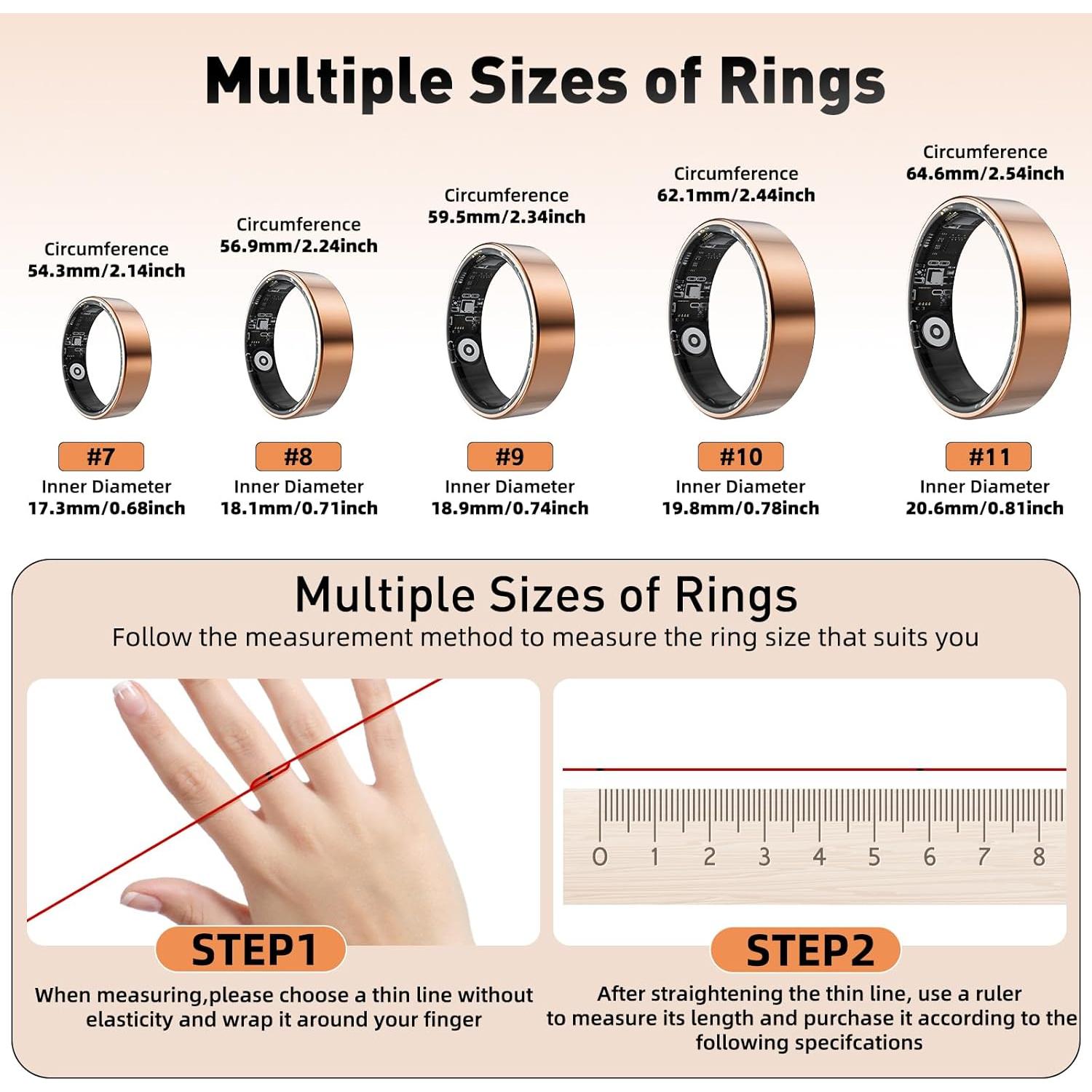 Anillo Inteligente SARUNN ER Oro Rosa 7 Monitoreo Salud IP68