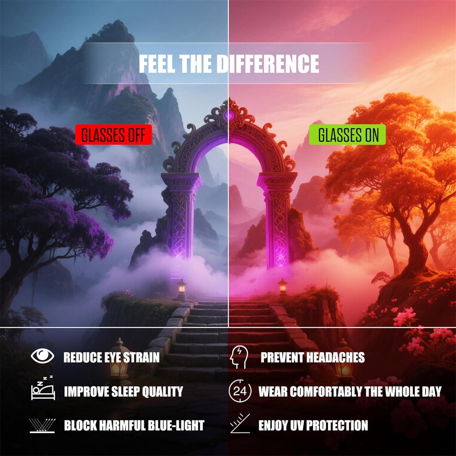 Gafas de Luz Azul FEISEDY G2835 para Dormir y Jugar - Lentes Rojas