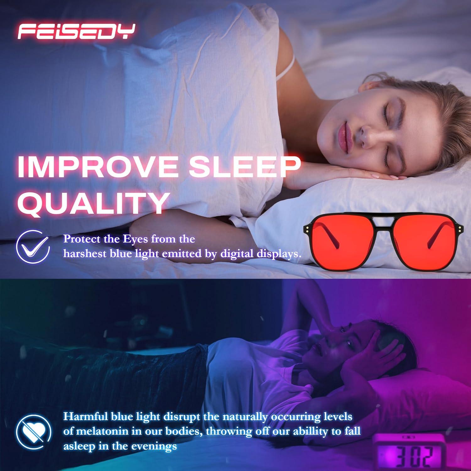 Gafas de Luz Azul FEISEDY G2835 para Dormir y Jugar - Lentes Rojas