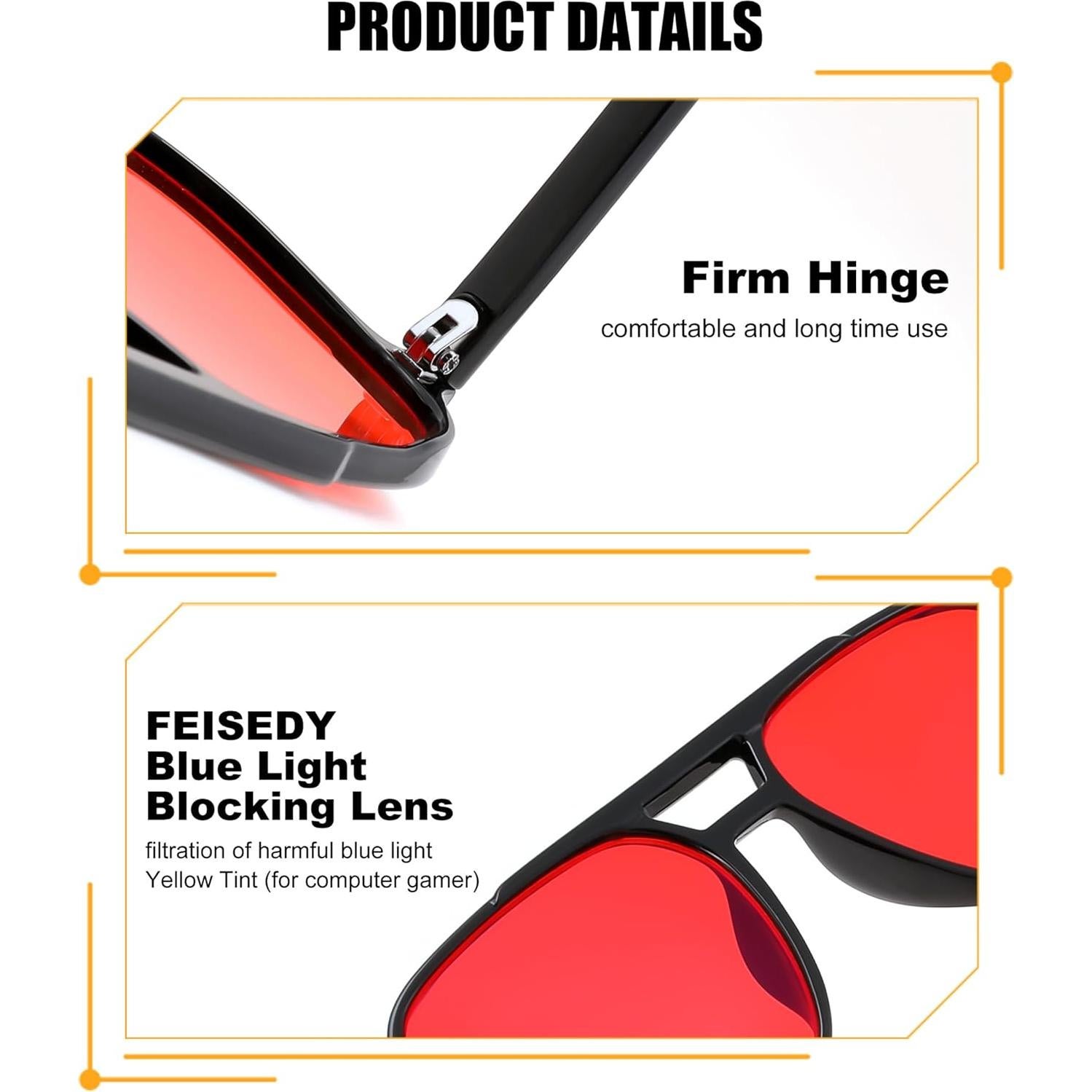 Gafas de Luz Azul FEISEDY G2835 para Dormir y Jugar - Lentes Rojas