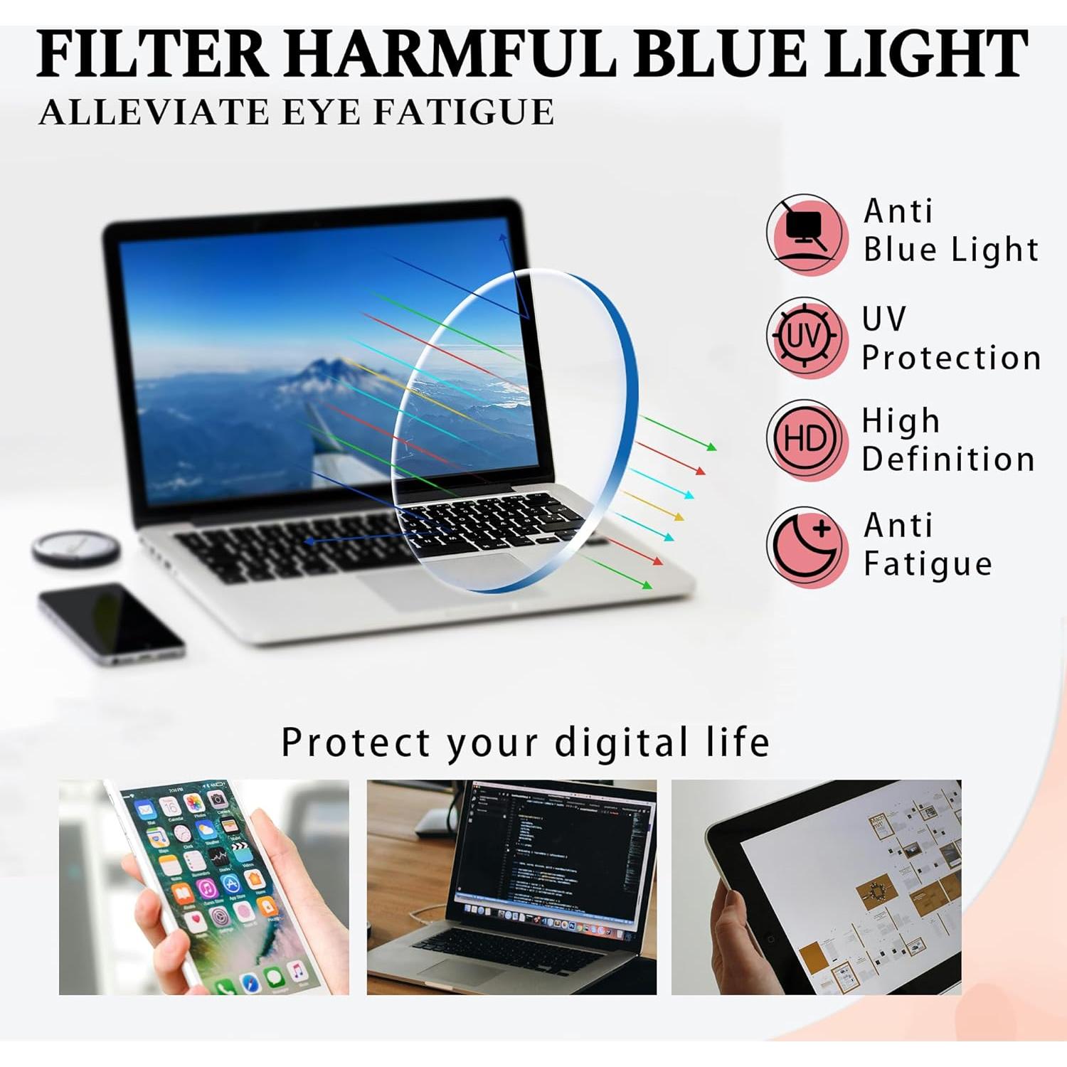 Gafas de Bloqueo de Luz Azul JFXQDR RF6215 Montura Cuadrada