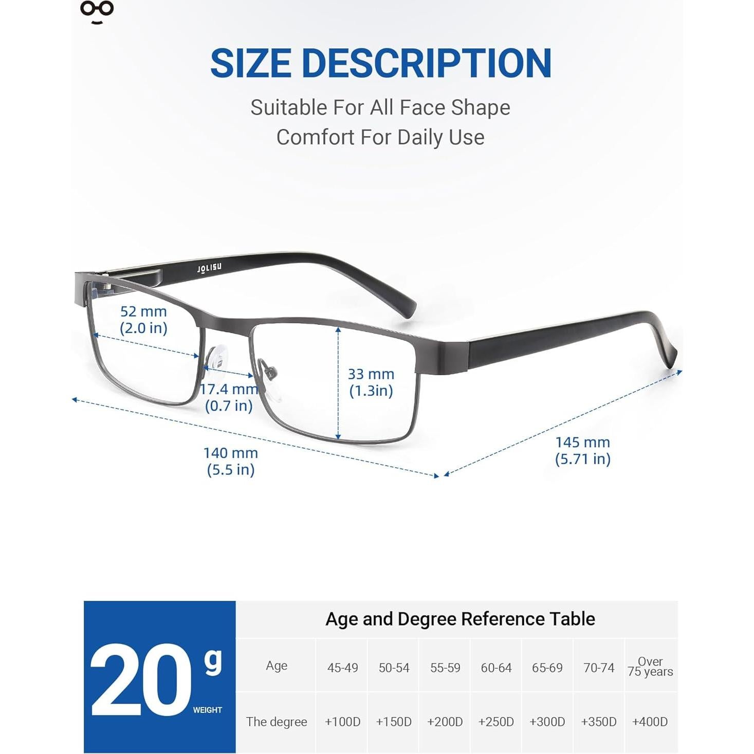 5 Gafas de Lectura Metálicas 2.5x Bloqueo Luz Azul Unisex