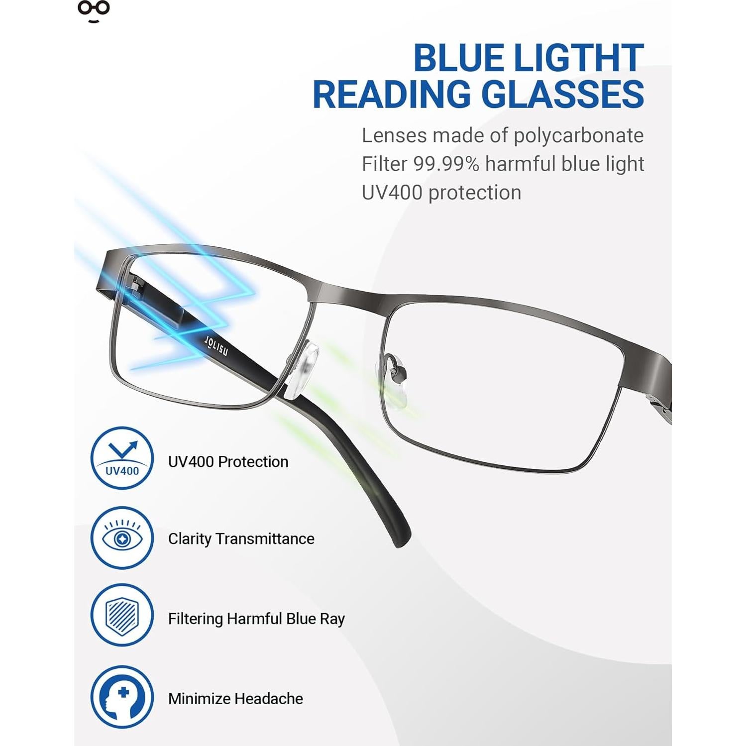 5 Gafas de Lectura Metálicas 2.5x Bloqueo Luz Azul Unisex