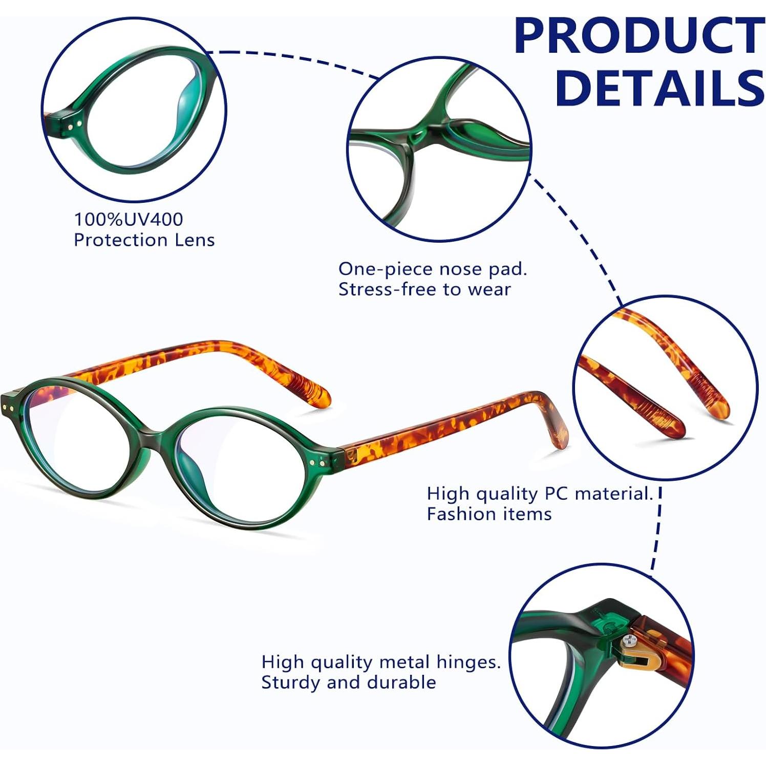 Gafas Ovaladas YDAOWKN Bloqueo Luz Azul Verde Cristal 49mm