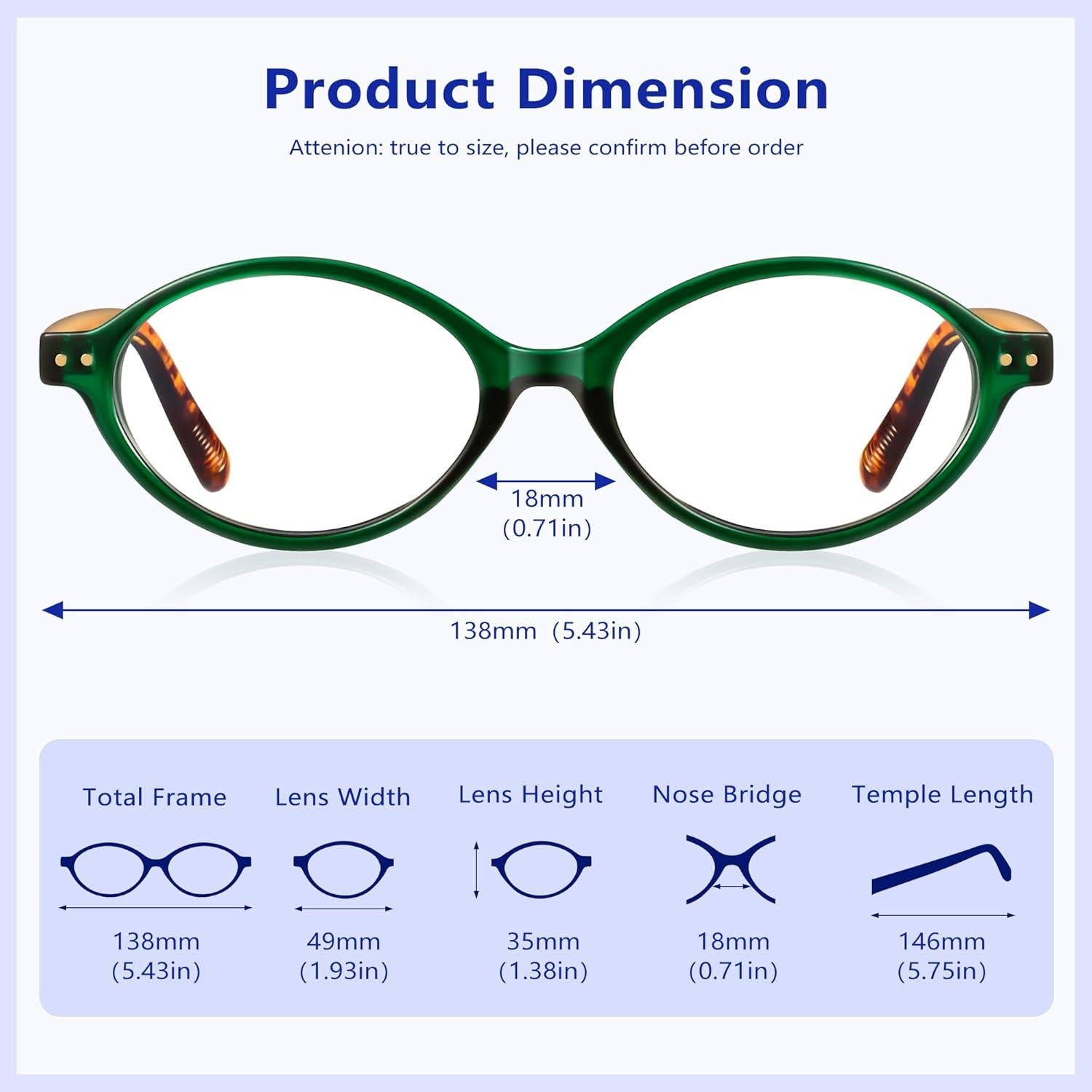 Gafas Ovaladas YDAOWKN Bloqueo Luz Azul Verde Cristal 49mm