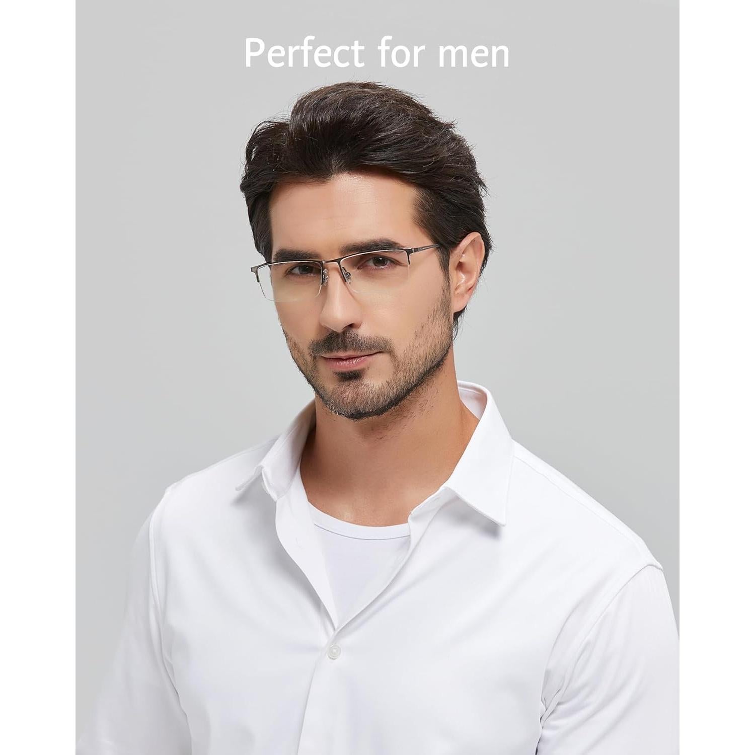 Gafas ANRRI para Hombres, Semi Sin Montura, Anti Luz Azul