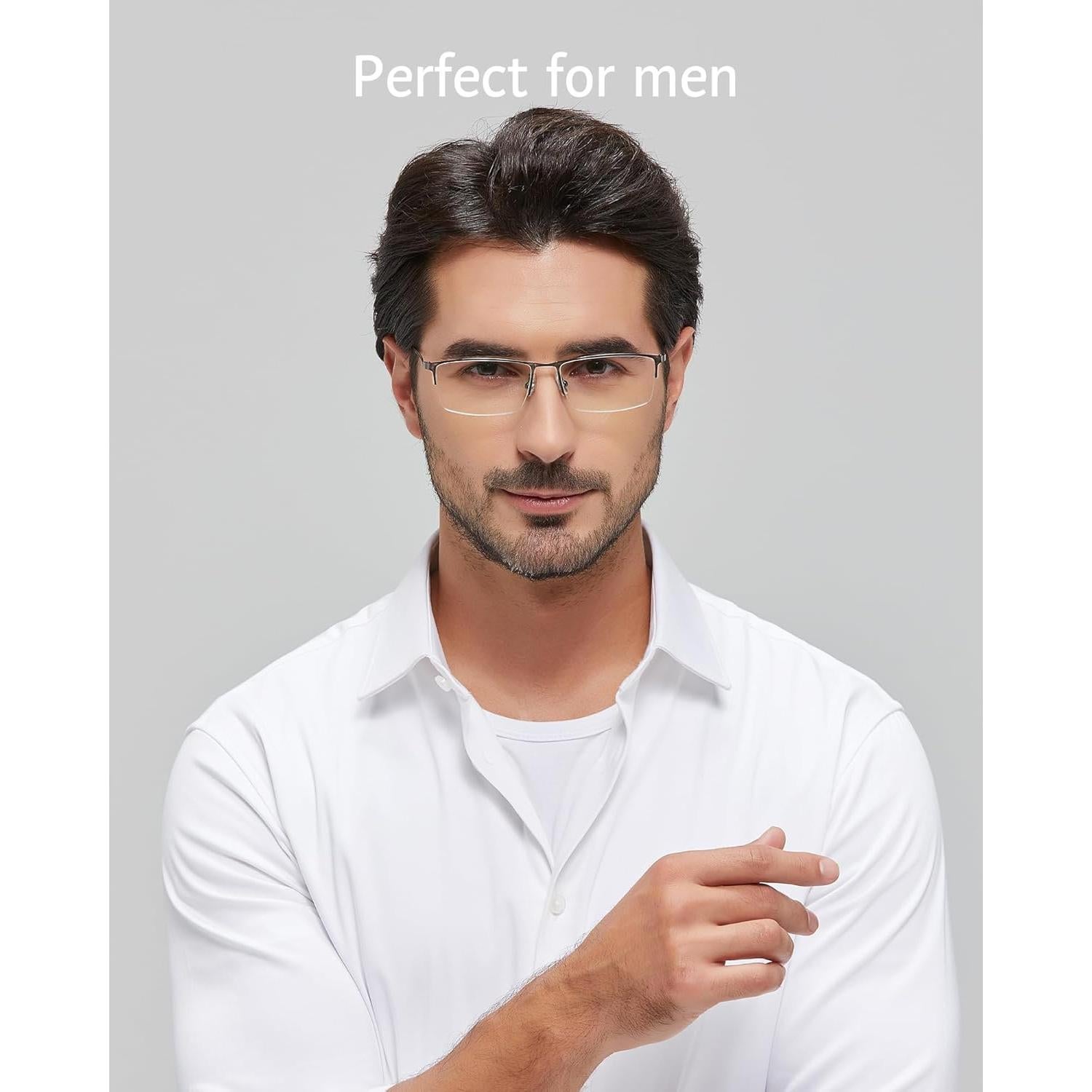 Gafas ANRRI para Hombres, Semi Sin Montura, Anti Luz Azul