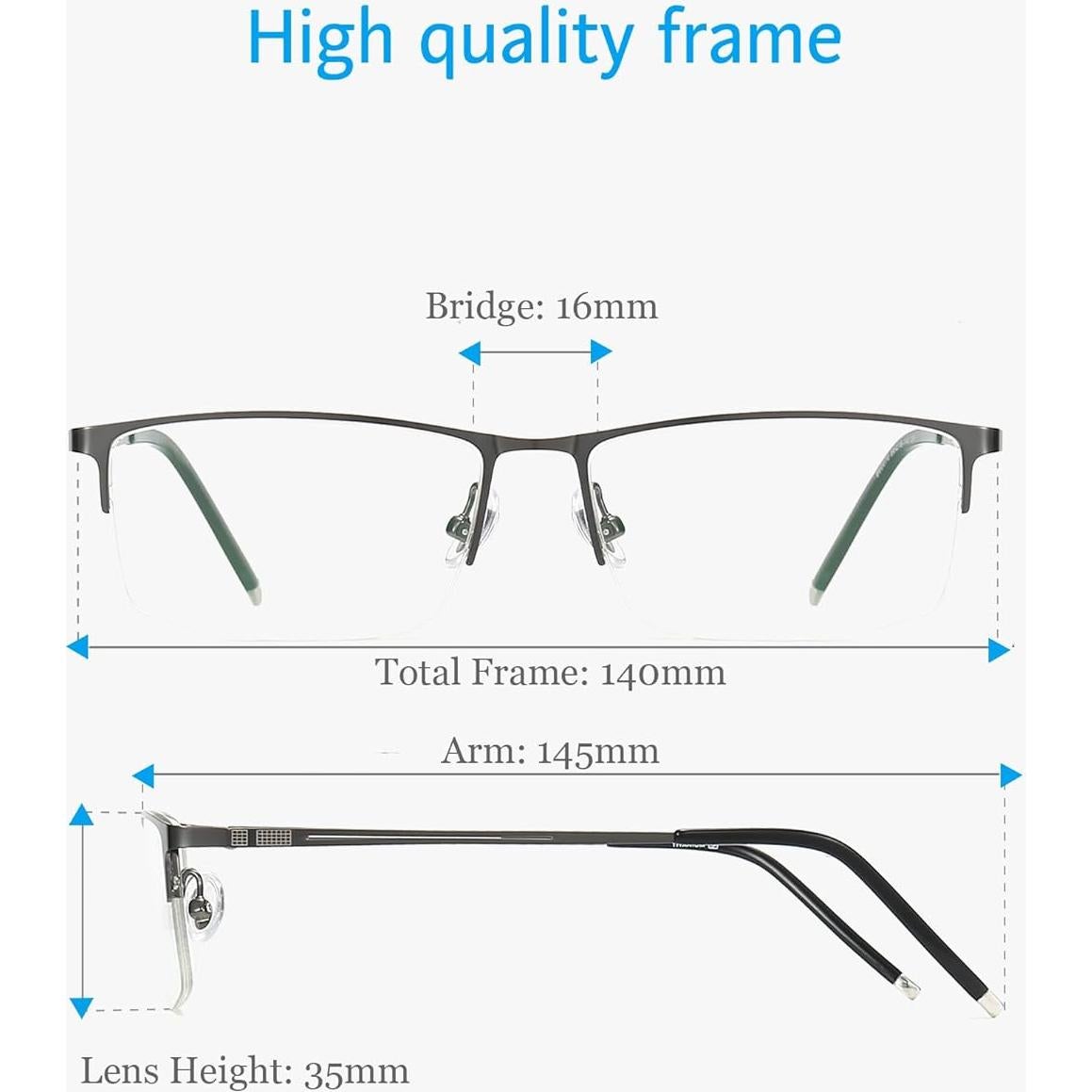 Gafas ANRRI para Hombres, Semi Sin Montura, Anti Luz Azul