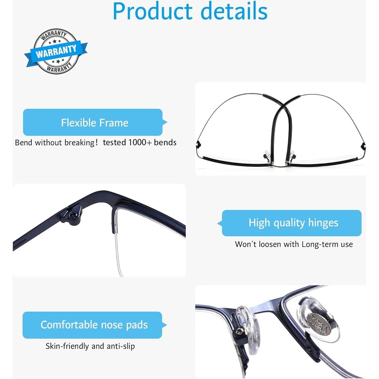 Gafas ANRRI para Hombres, Semi Sin Montura, Anti Luz Azul