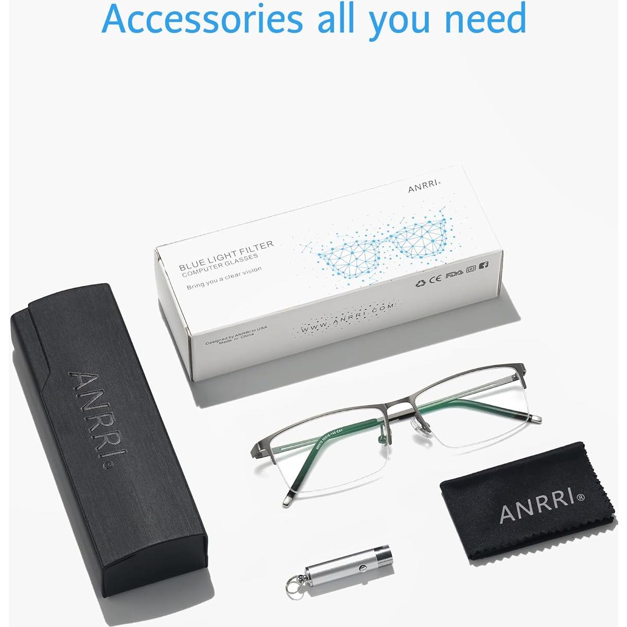 Gafas ANRRI para Hombres, Semi Sin Montura, Anti Luz Azul