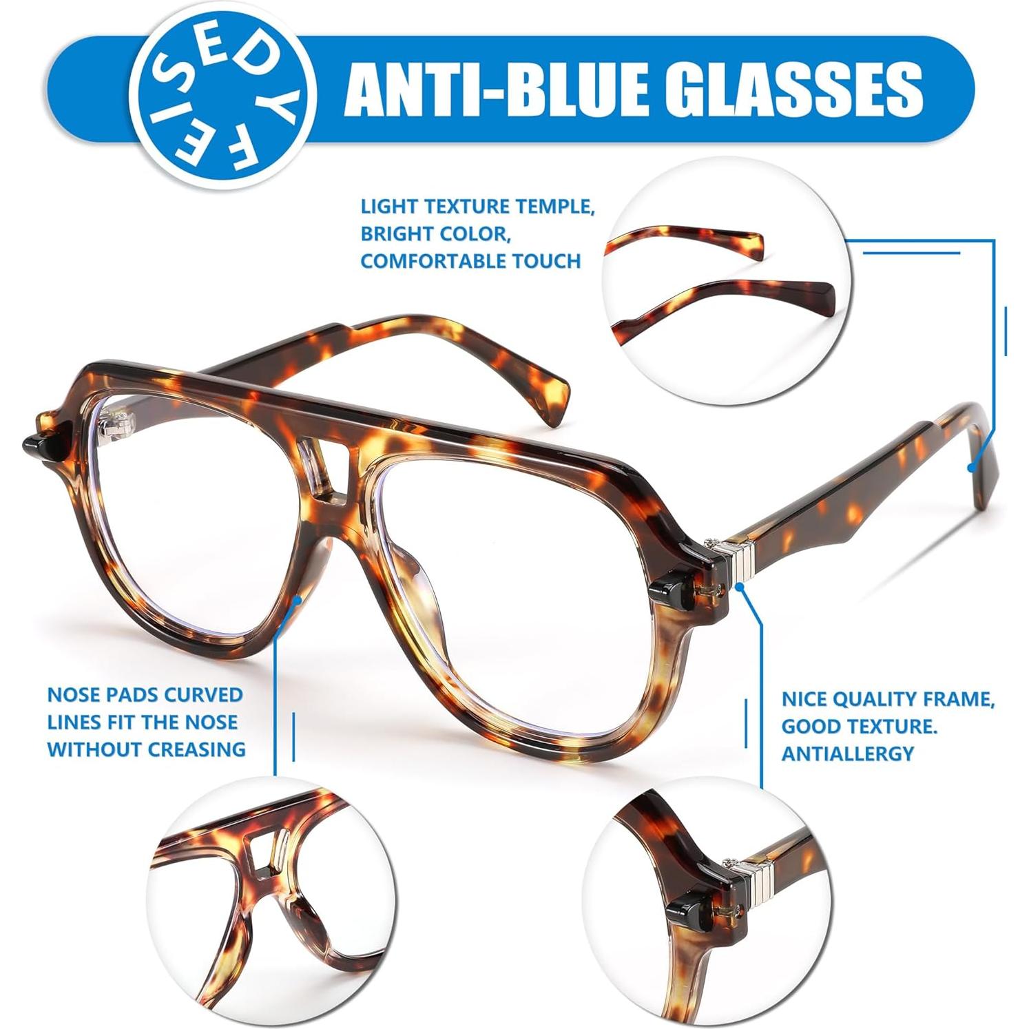 Gafas de Marco Aviador FEISEDY Anti-Luz Azul Unisex 50mm