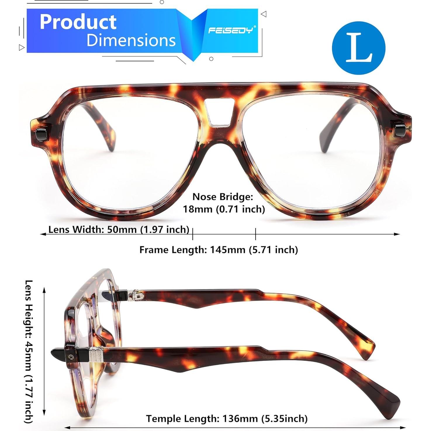 Gafas de Marco Aviador FEISEDY Anti-Luz Azul Unisex 50mm