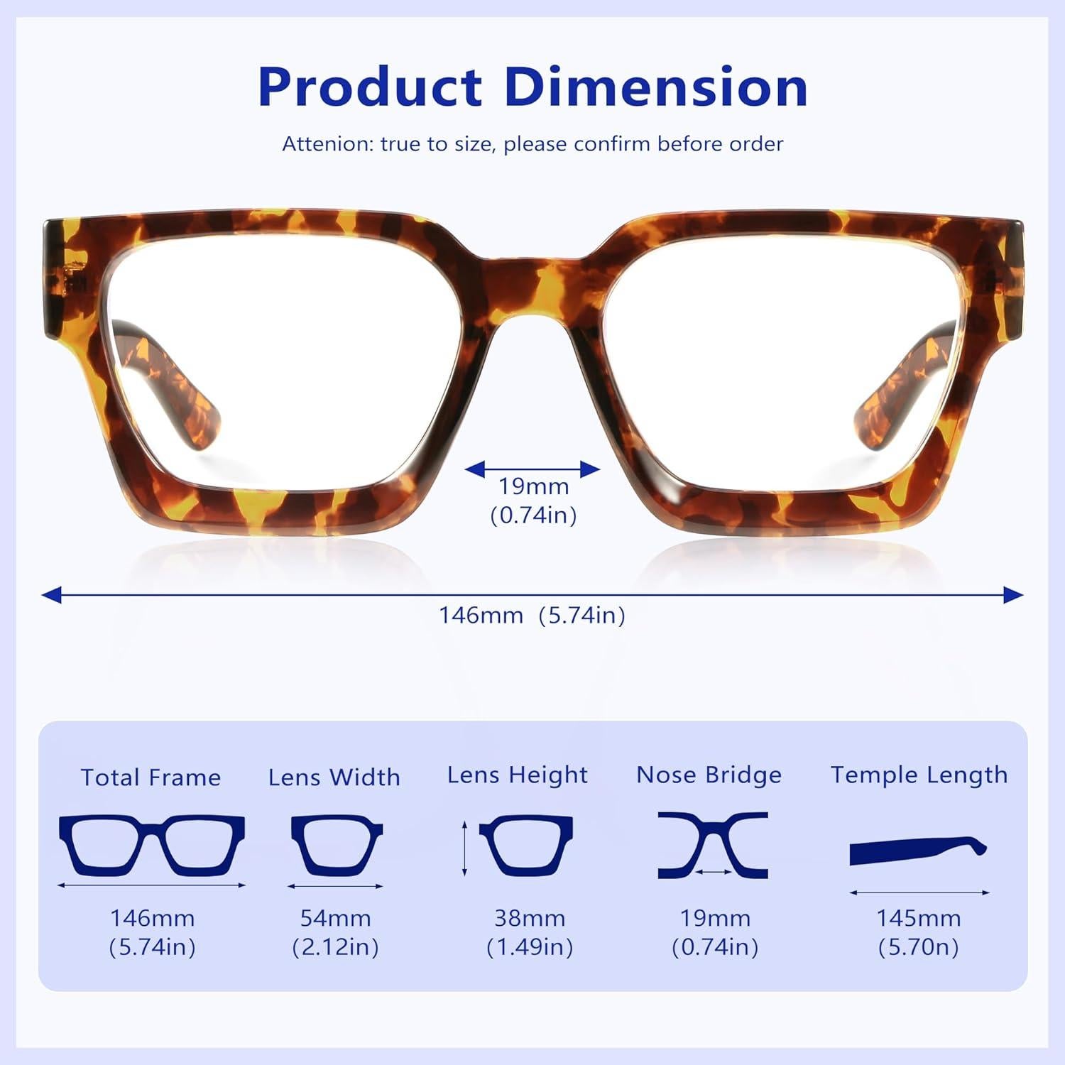 Gafas de bloqueo luz azul YDAOWKN gran tamaño mujer 54mm