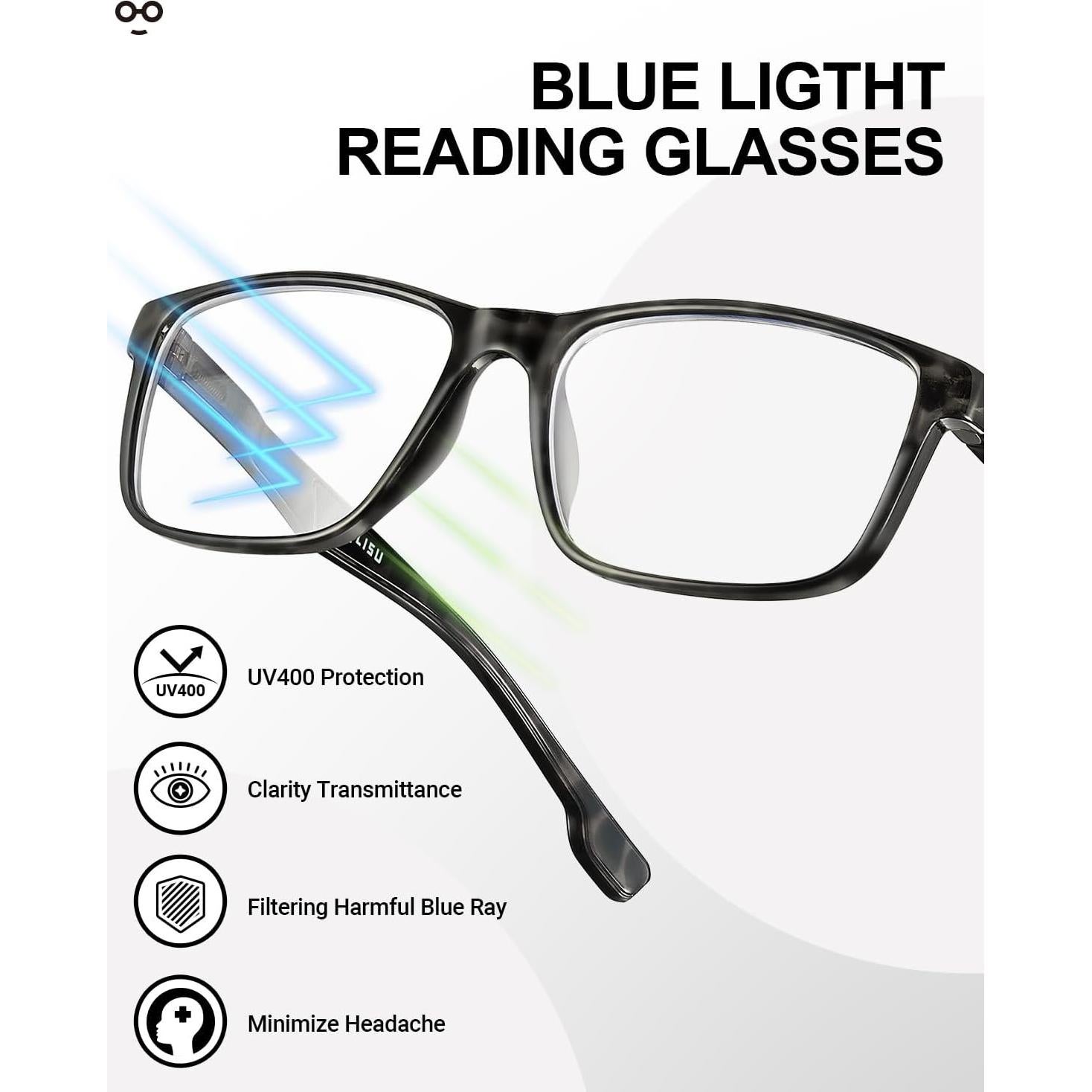 Paquete de 4 Gafas de Lectura JOLISU con Bloqueo Luz Azul 1.25x