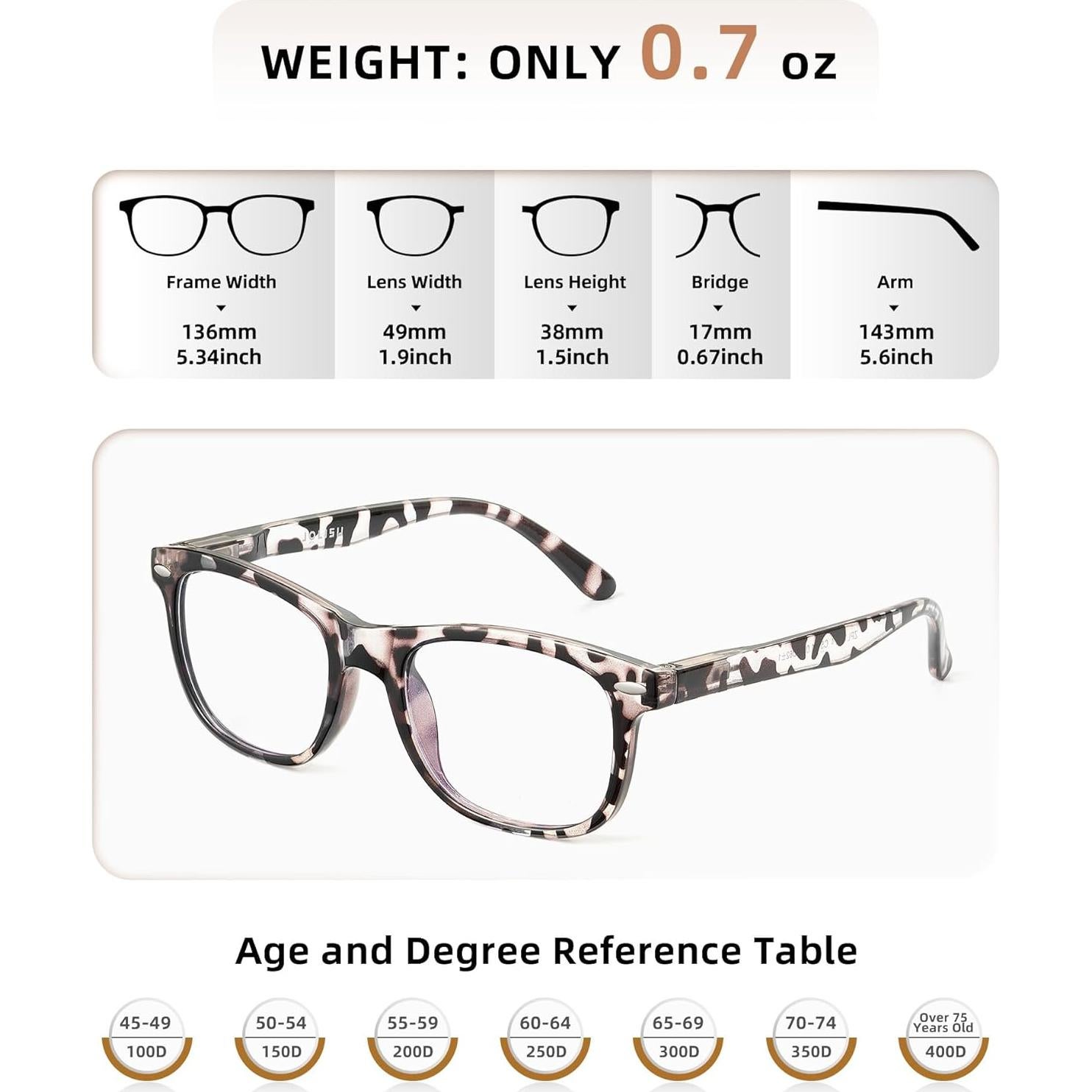 Paquete de 5 Gafas de Lectura Anti-Luz Azul 2.5x Unisex