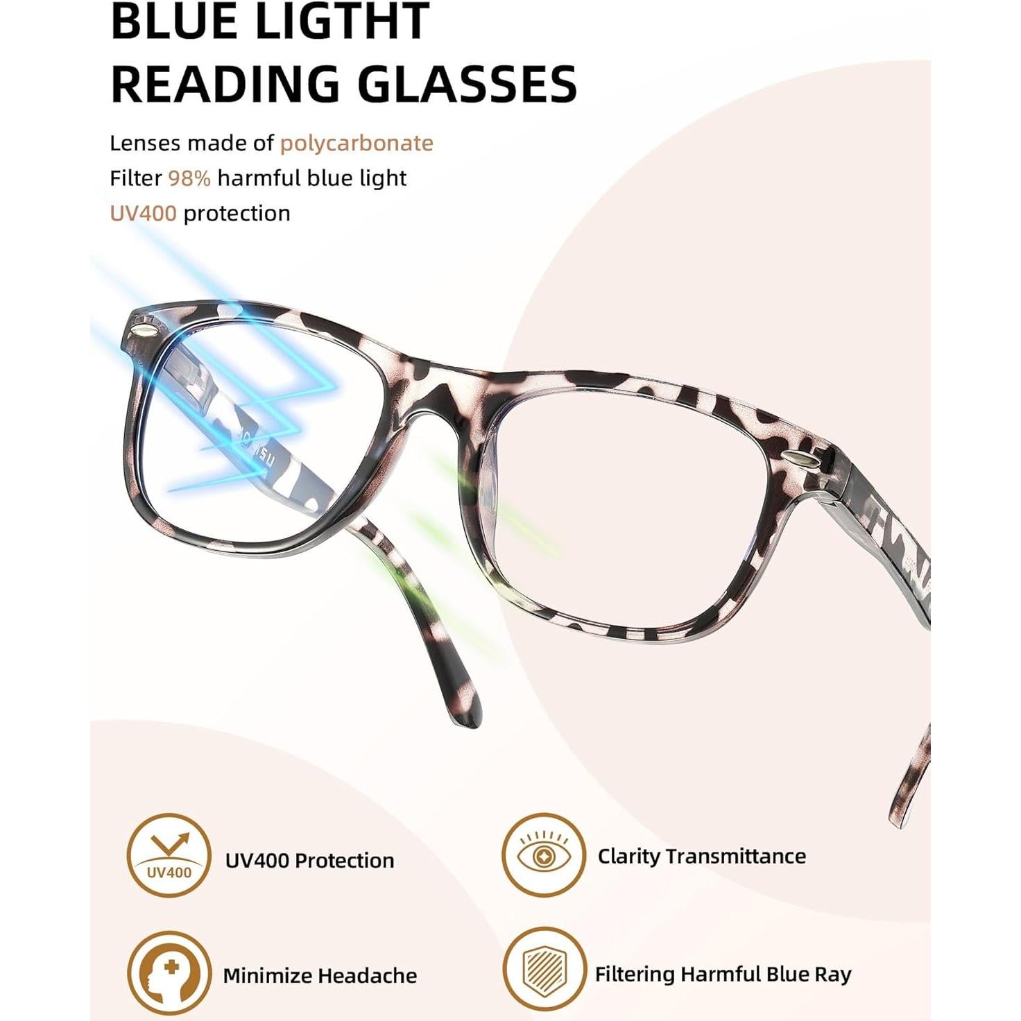 Paquete de 5 Gafas de Lectura Anti-Luz Azul 2.5x Unisex