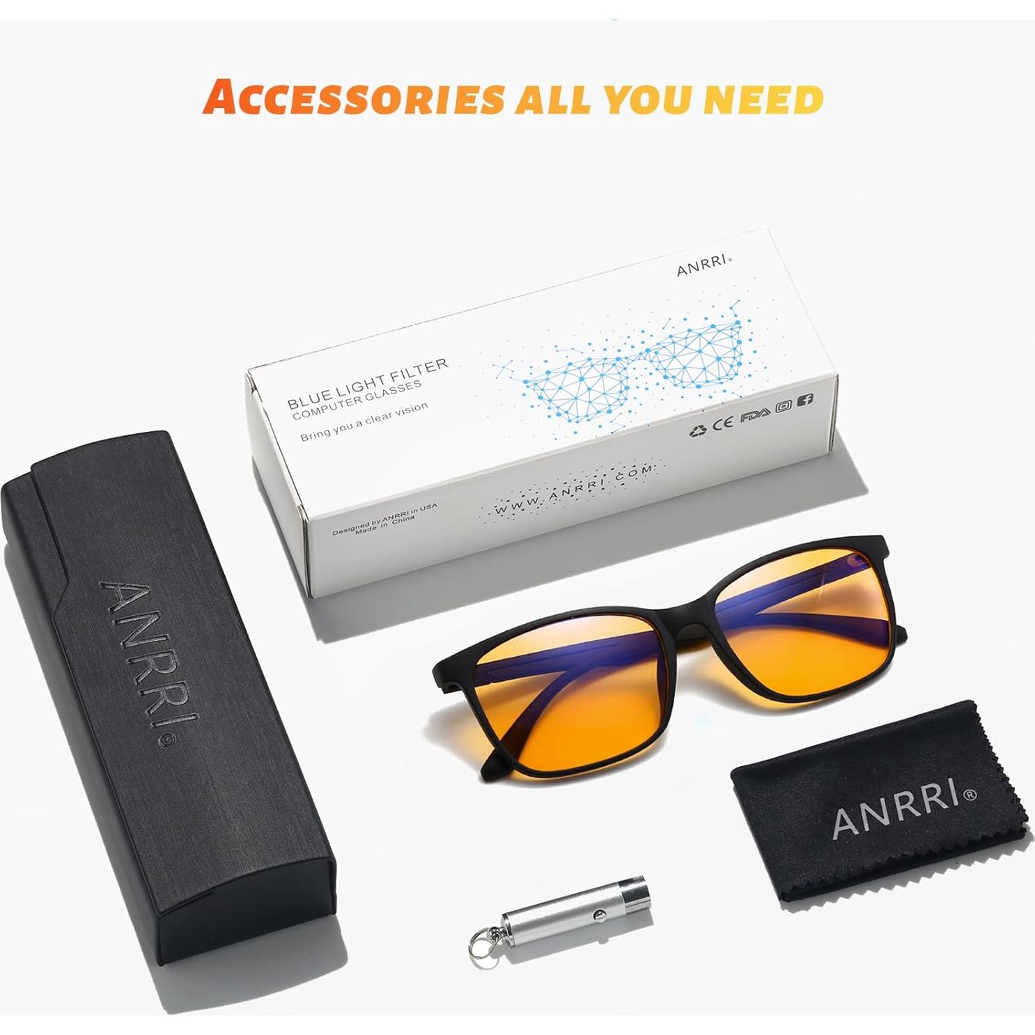 Gafas ANRRI para luz azul - Lentes ámbar unisex, 98% protección