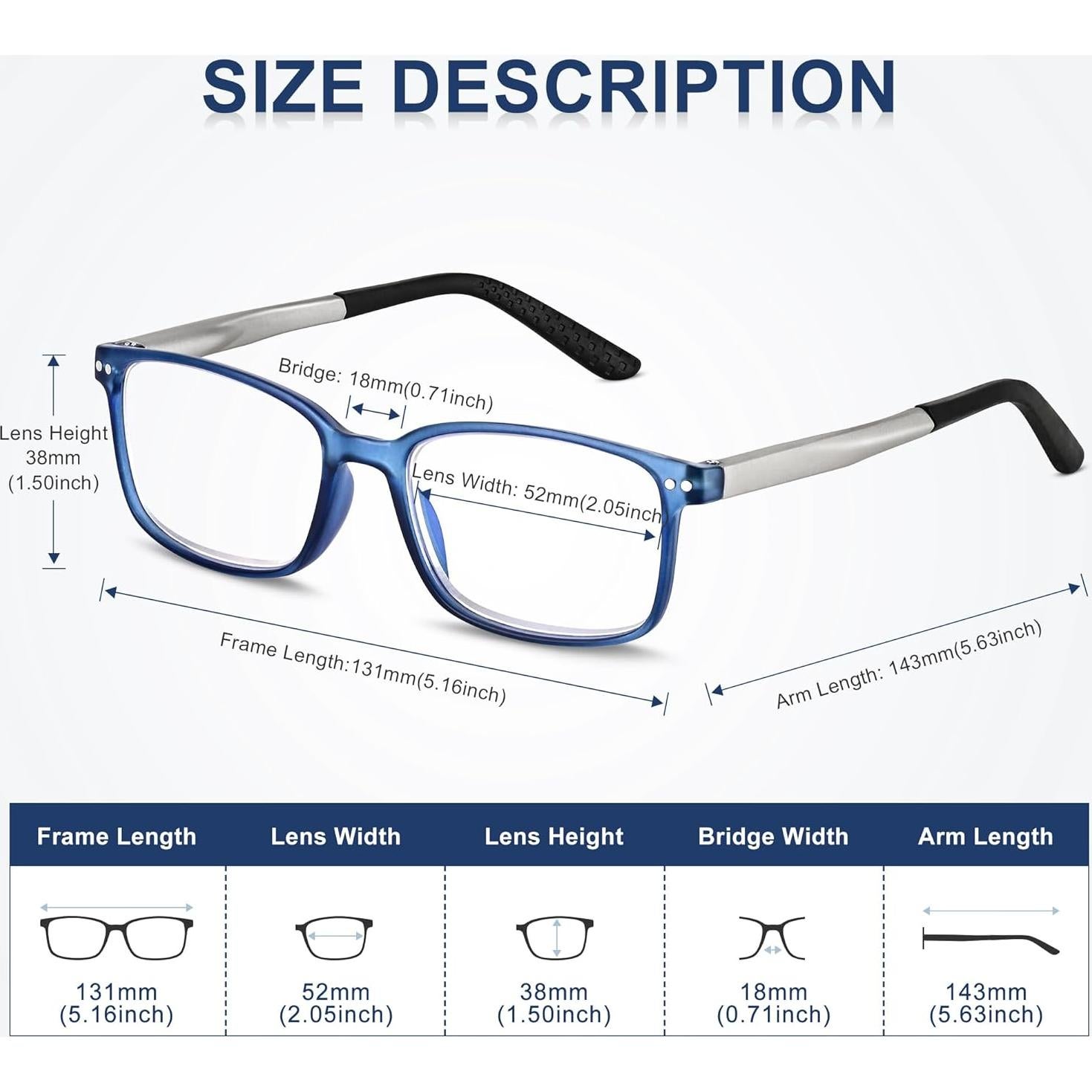 Gafas de Lectura Progresivas TR90 Azul 2.0x con Bloqueo Luz Azul