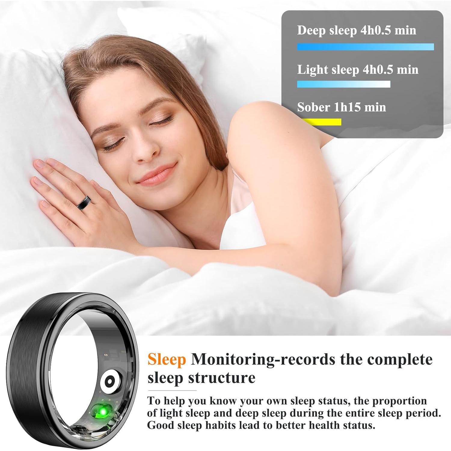 Smart Ring for Men,Fitness Tracker for Women,Size 10 Multiple Sport Modes with Heart Rate Sleep Monitor, IP68 Waterproof Step Counter Calorie Tracking for Android iOS Phone,Black