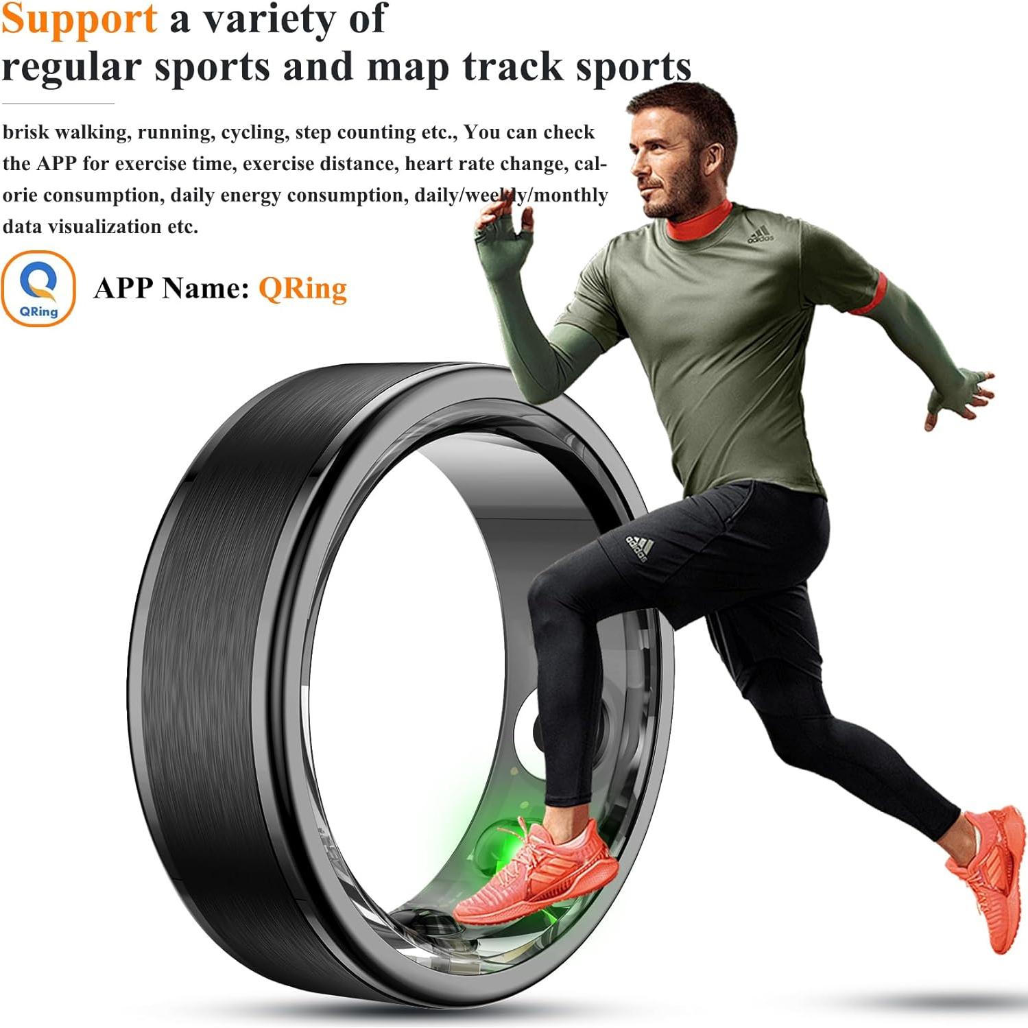 Smart Ring for Men,Fitness Tracker for Women,Size 10 Multiple Sport Modes with Heart Rate Sleep Monitor, IP68 Waterproof Step Counter Calorie Tracking for Android iOS Phone,Black