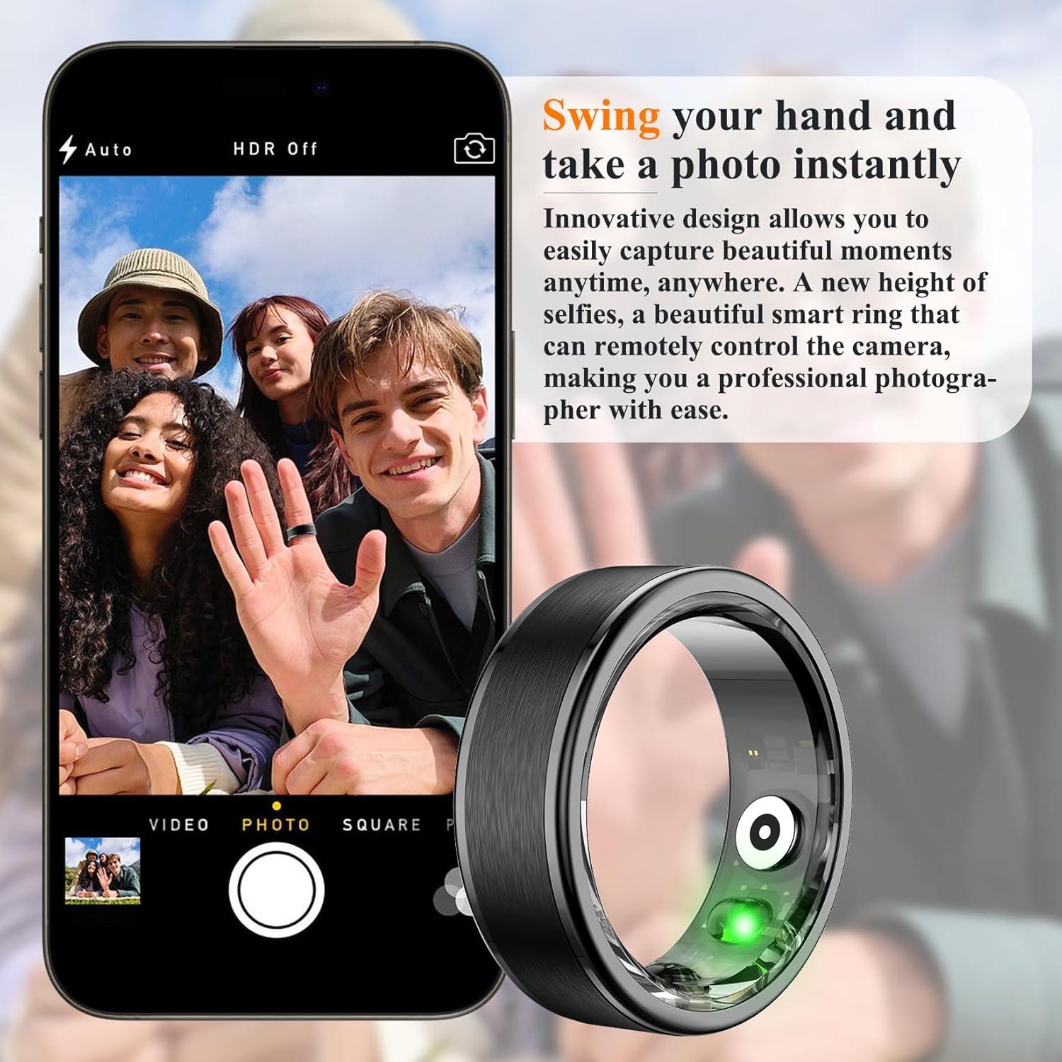 Smart Ring for Men,Fitness Tracker for Women,Size 10 Multiple Sport Modes with Heart Rate Sleep Monitor, IP68 Waterproof Step Counter Calorie Tracking for Android iOS Phone,Black