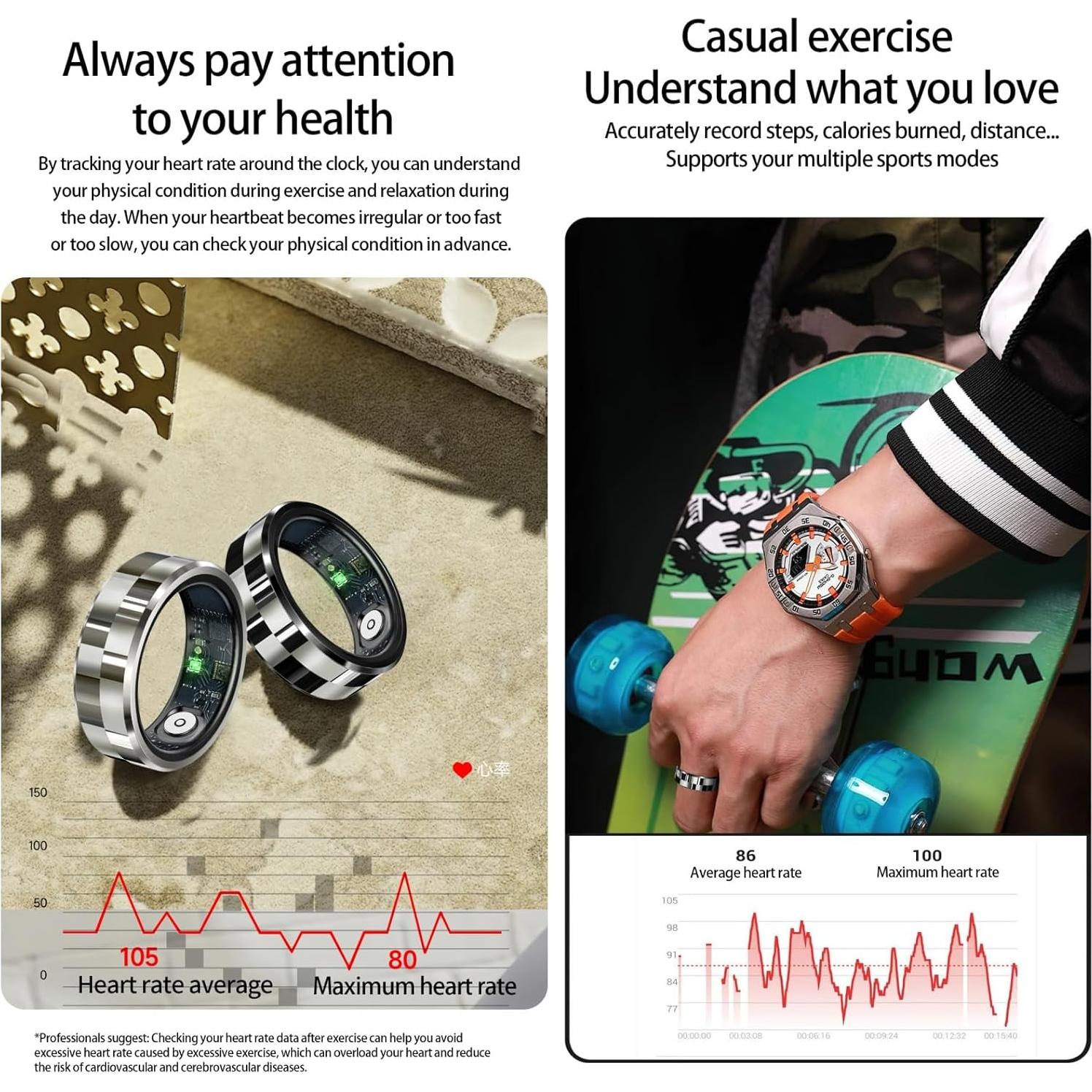 Anillo Inteligente Taoke Plata 8 - Monitoreo Salud y Fitness