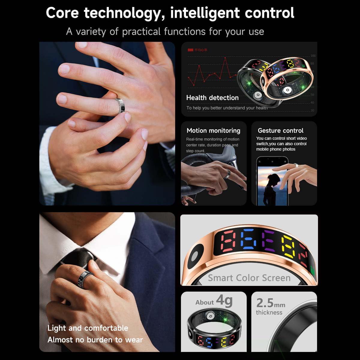 Anillo Inteligente Oro R12 con Pantalla Color y Monitoreo Salud