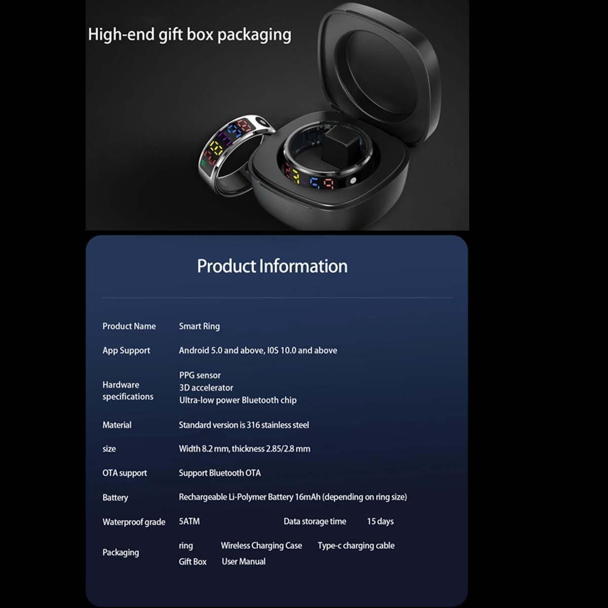 Anillo Inteligente Oro R12 con Pantalla Color y Monitoreo Salud