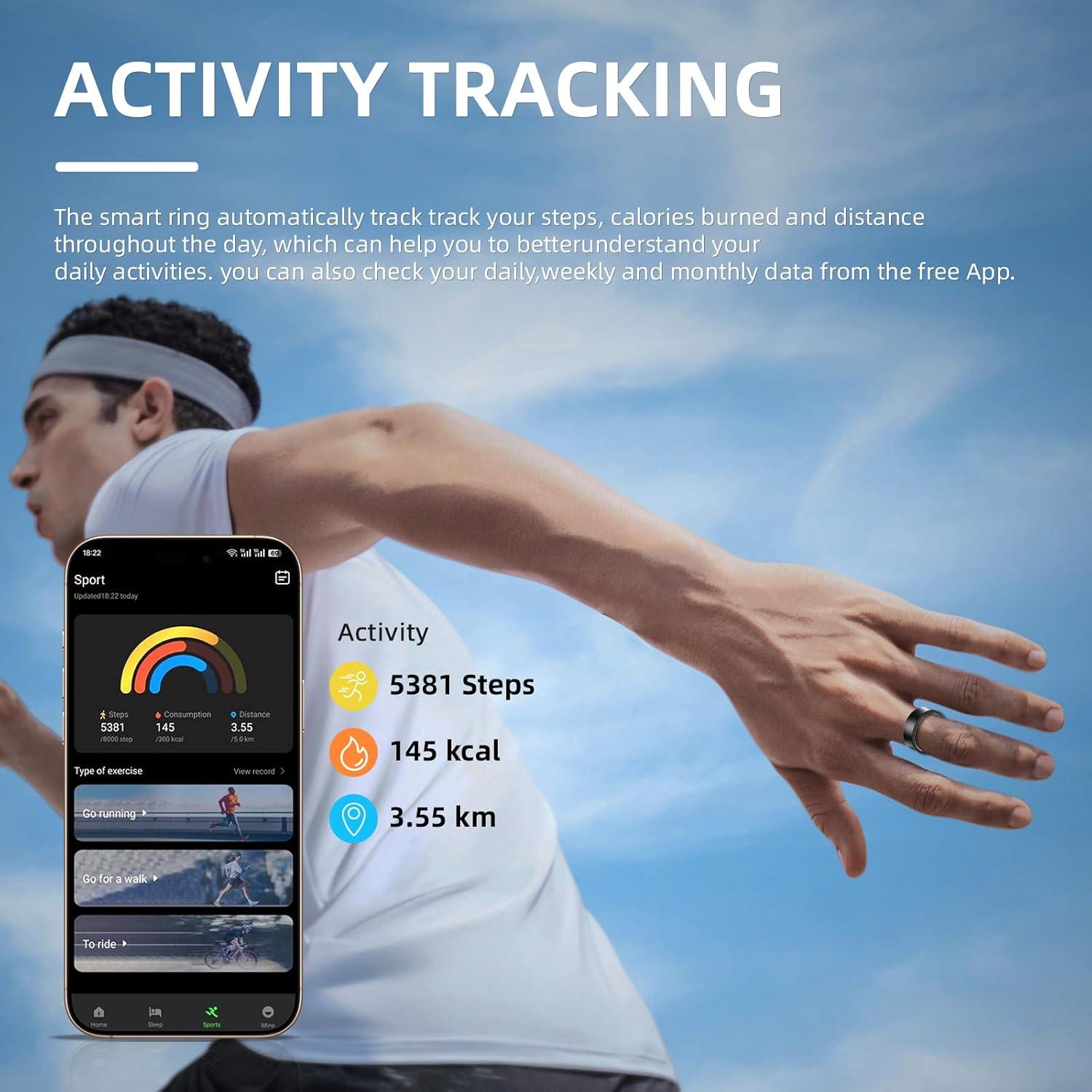 Anillo Inteligente Govllfoz 7 Negro Mate - Fitness, Sueño, Salud