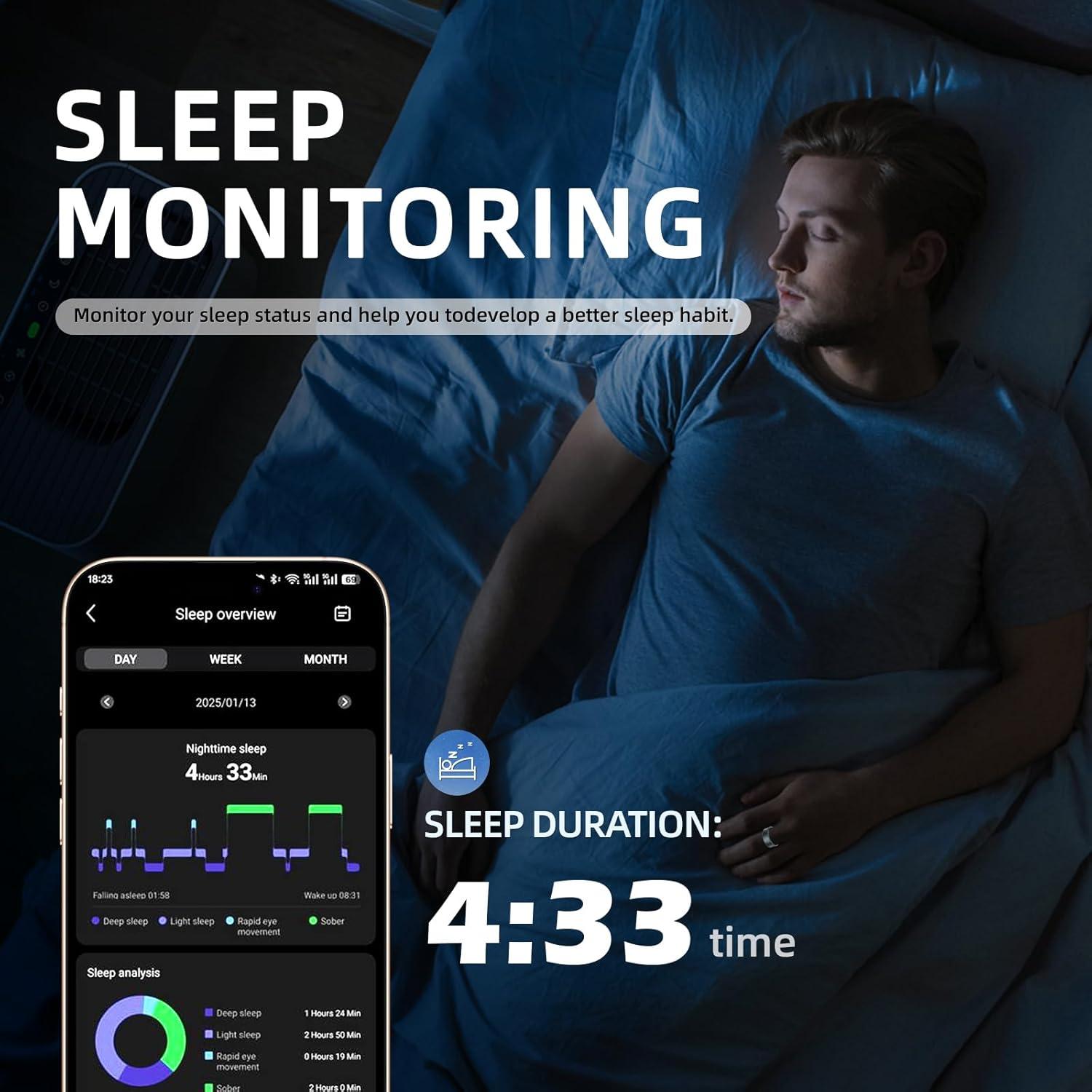 Anillo Inteligente Govllfoz 7 Negro Mate - Fitness, Sueño, Salud