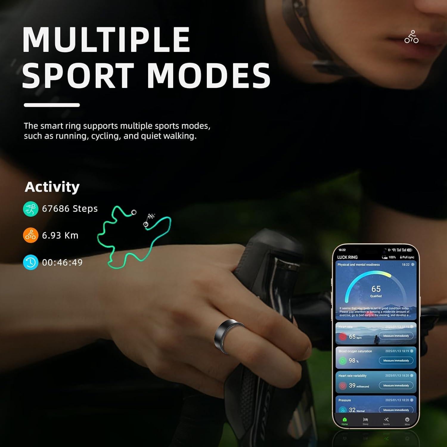 Anillo Inteligente Govllfoz 7 Negro Mate - Fitness, Sueño, Salud