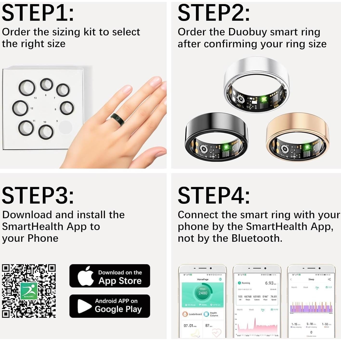 Anillo Inteligente Duobuy para Salud y Fitness - Monitoreo Cardíaco, Sueño y Actividad
