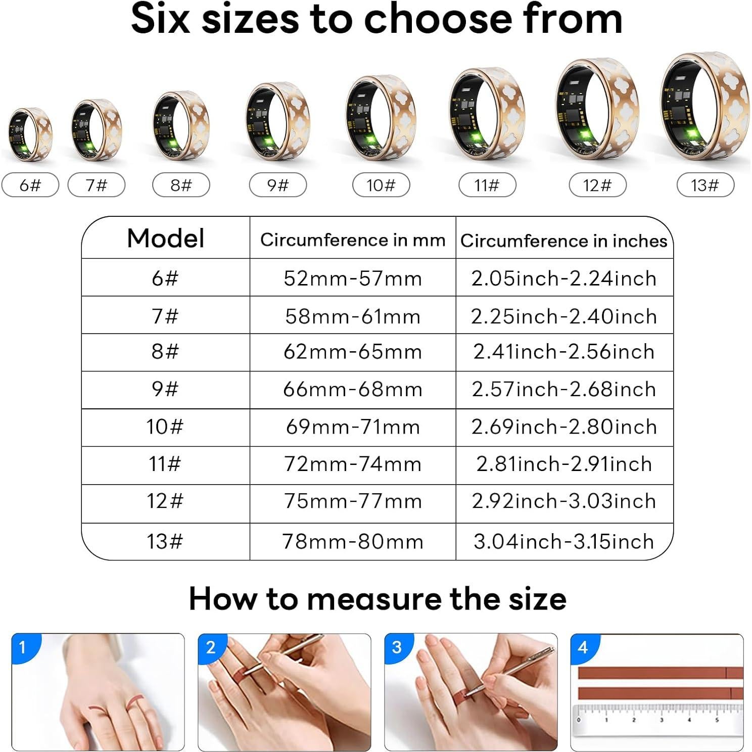 Anillo Inteligente HPLSZCN Oro Rosa 13# Monitoreo Salud IP68