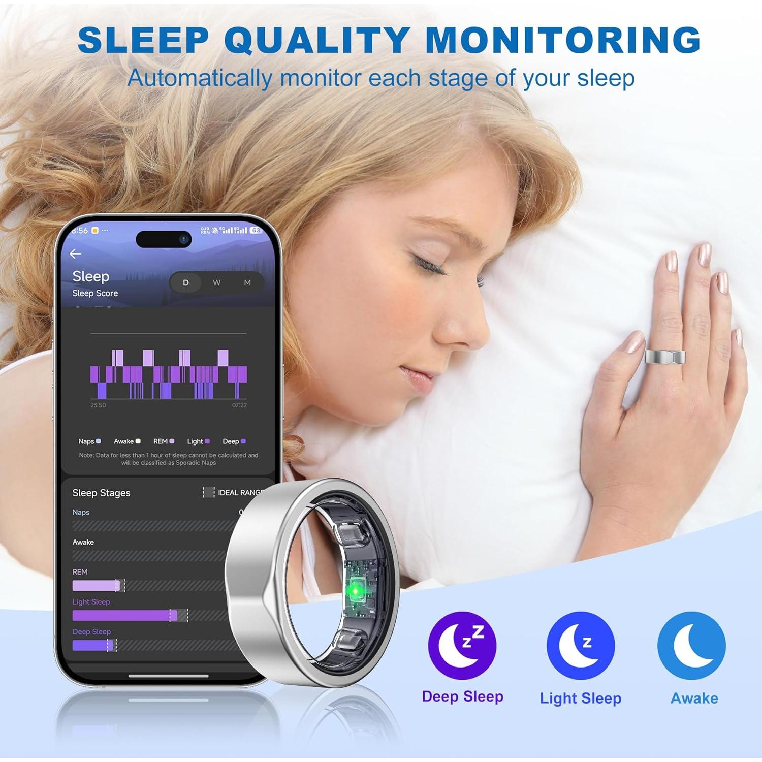 Anillo Inteligente Fitness Plata 13 - Rastreador Sueño y Salud